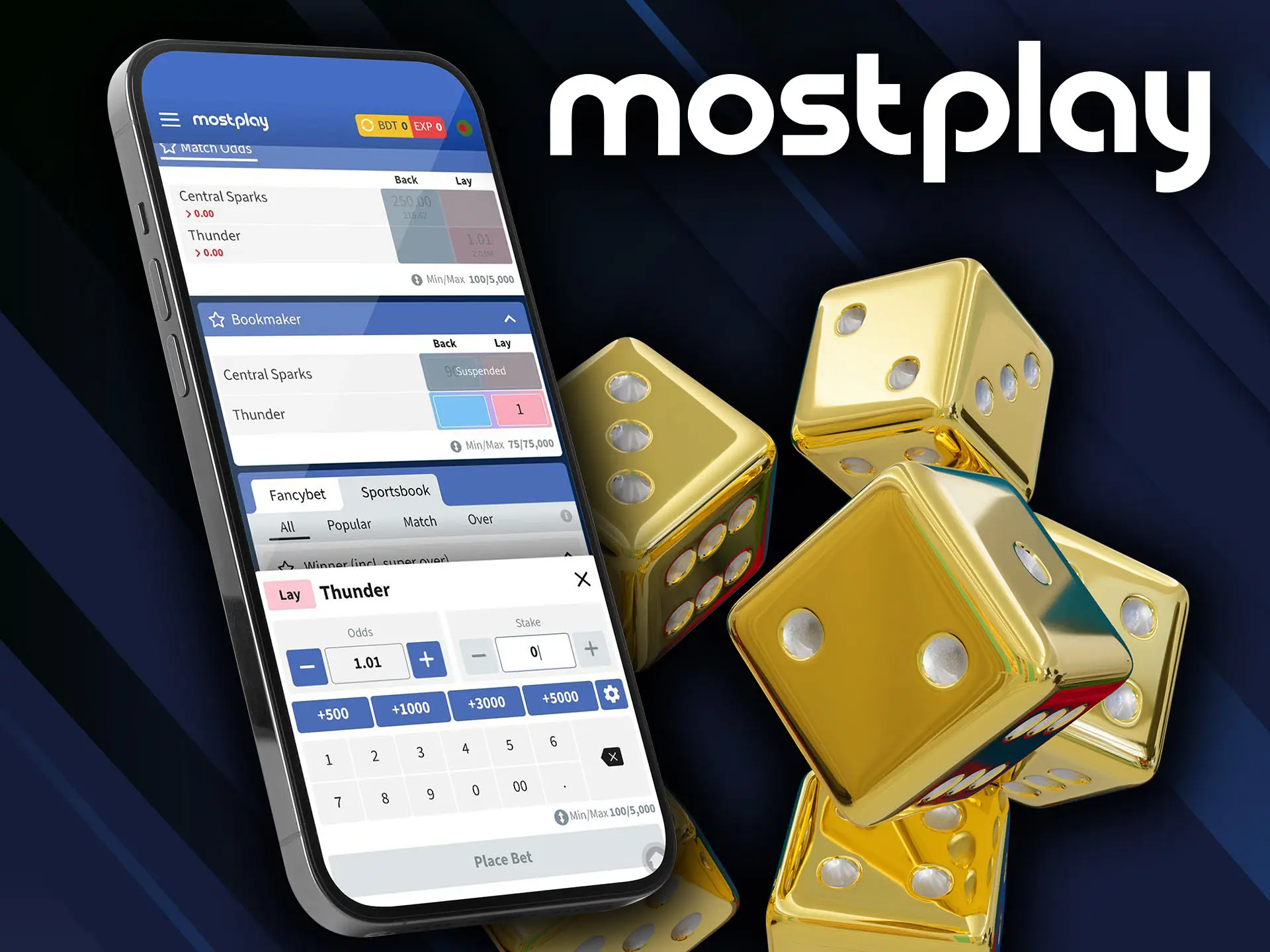 Choose bet type before making bet in Mostplay app.
