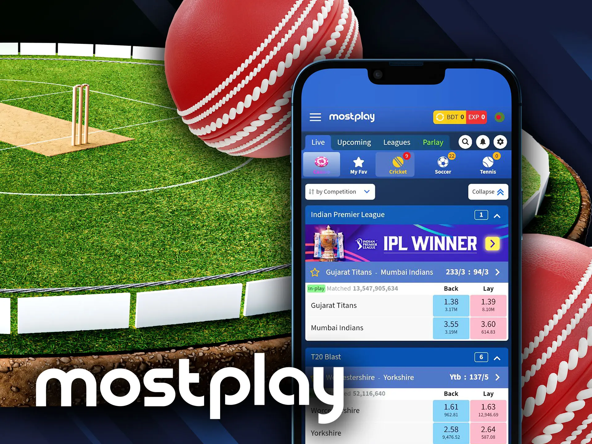 Bet on cricket matches on Mostplay sports page.