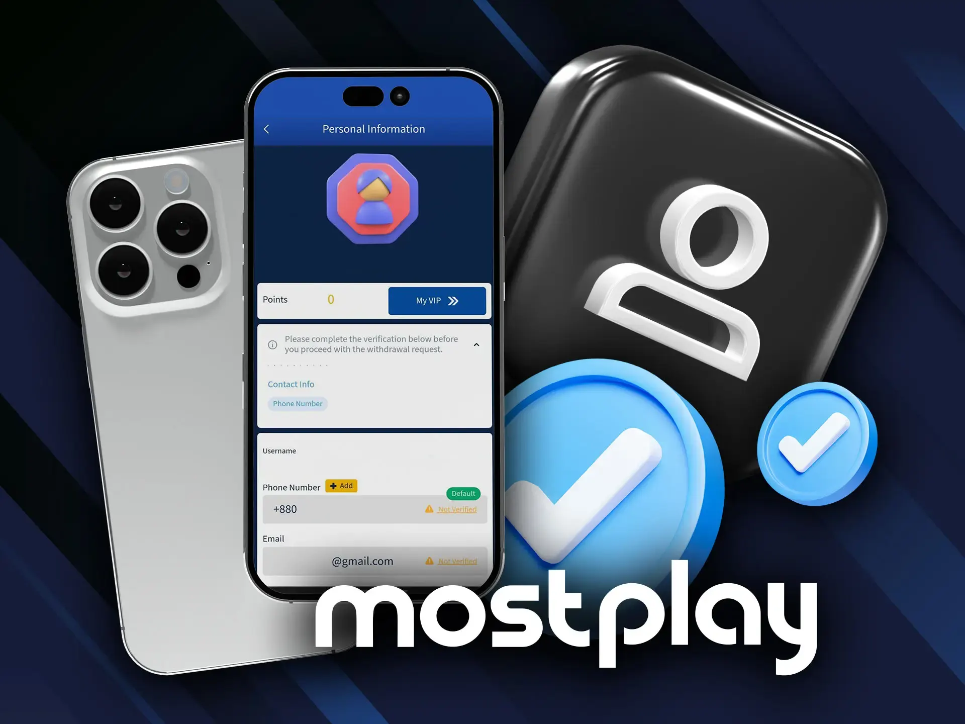 Verify your Mostplay account by providing required data.