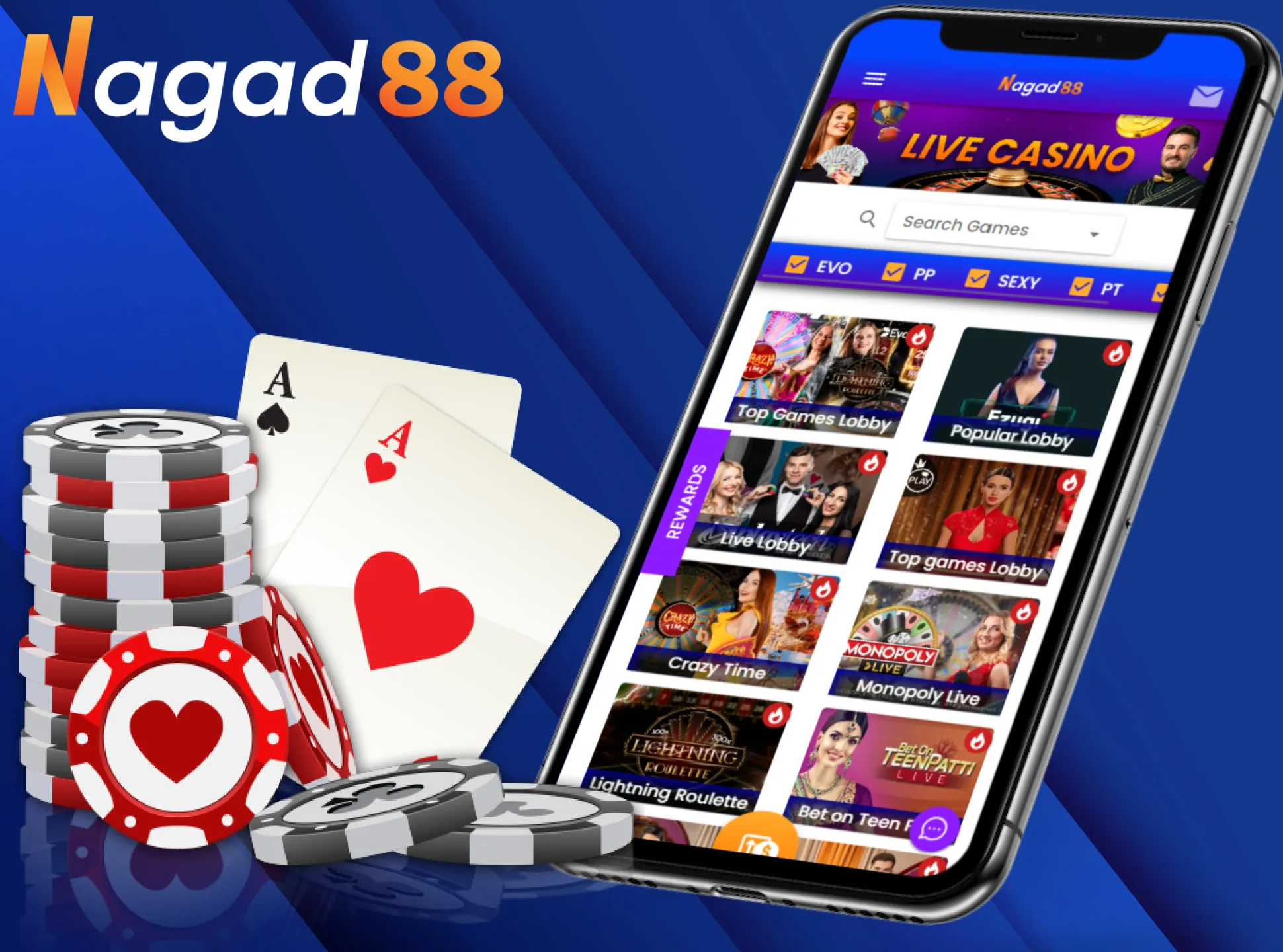 Play all the favorite casino games in the Nagad88 mobile casino.
