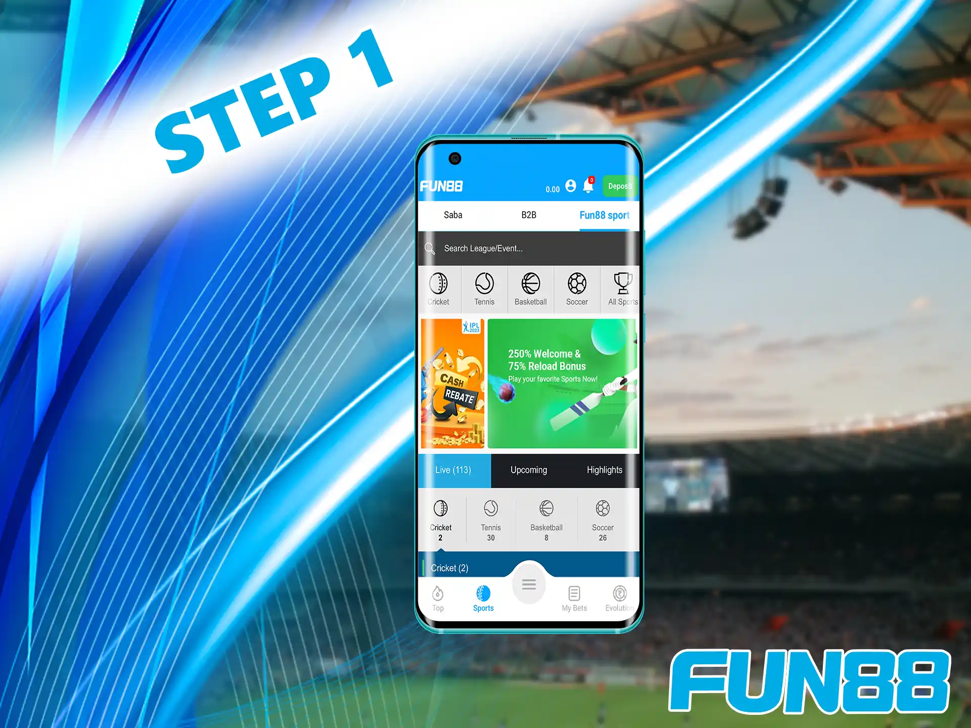 In order to start betting, open the main page of Fun88 using the link in the header.