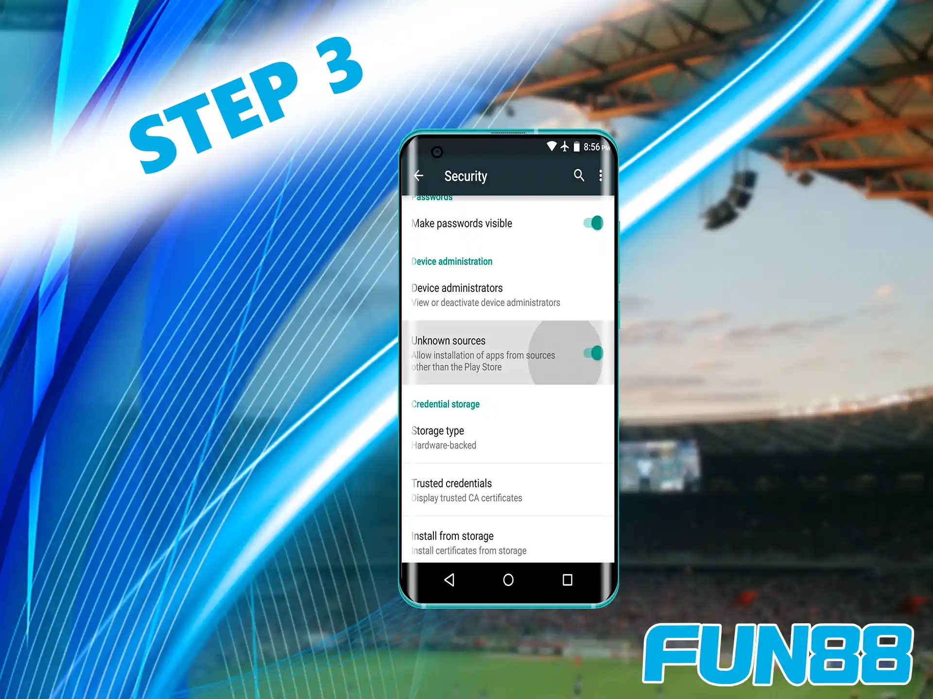 Next, in the settings of your smartphone, activate a special option that will avoid problems when installing the Fun88 File application.