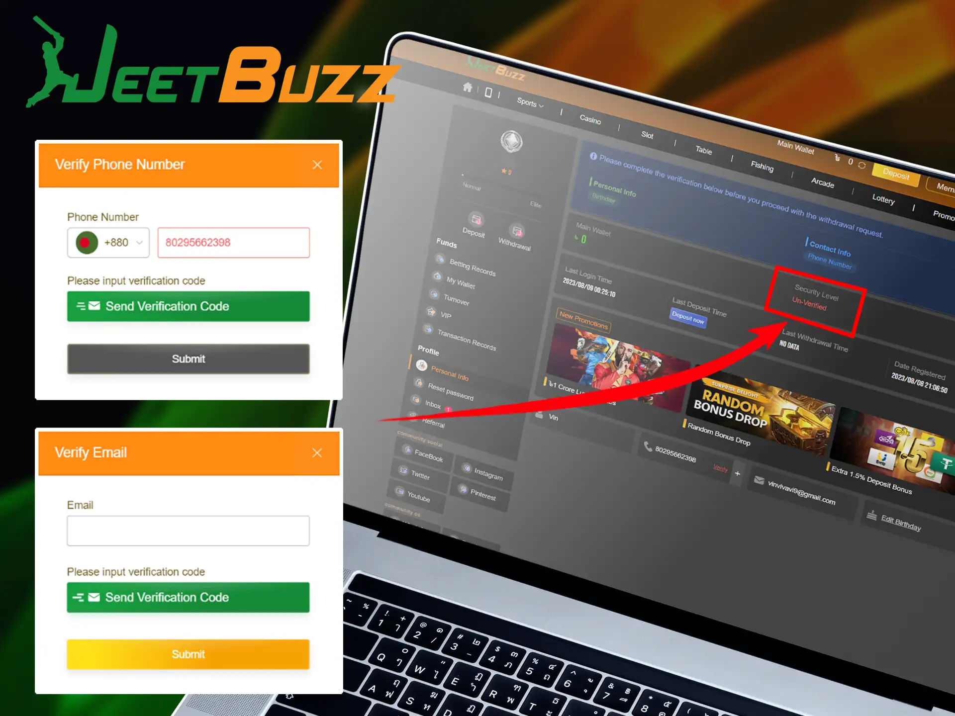 Verify your JeetBuzz account by providing required data.