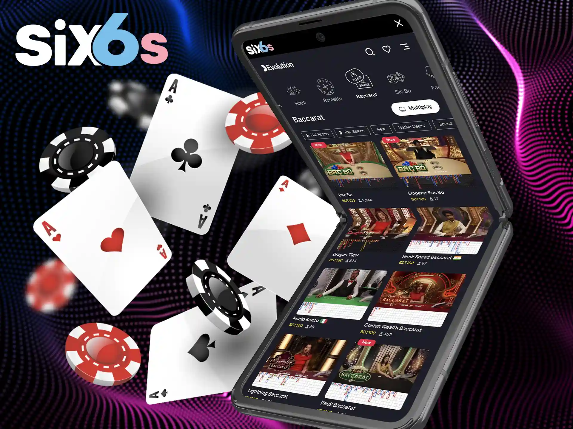 Collect a combination of 9 cards and win in the online baccarat game at Six6s.