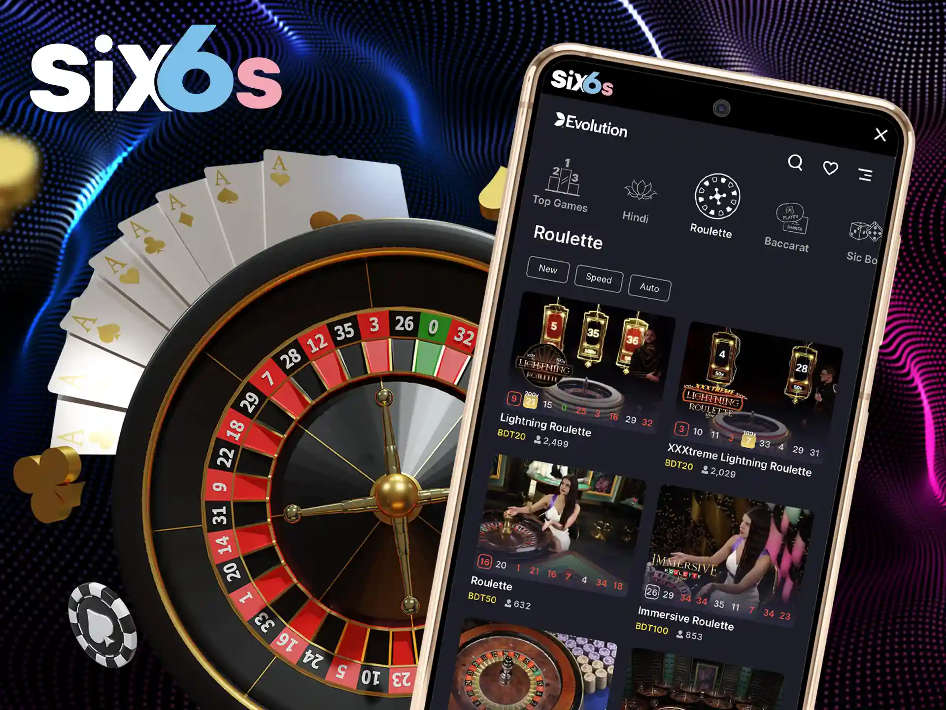 Play different types of roulette at Six6s just like in real life.