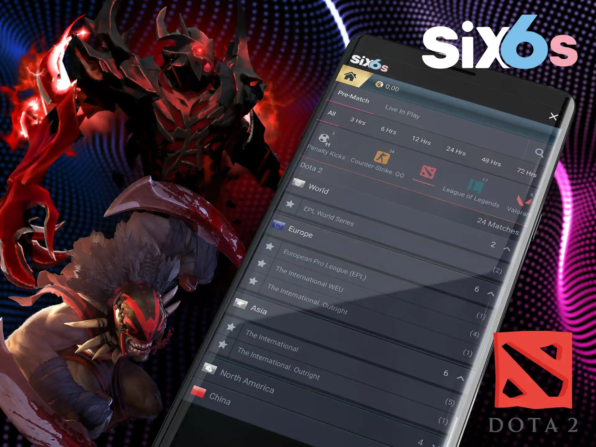 Online cyber sports betting with Six6s on Dota 2.