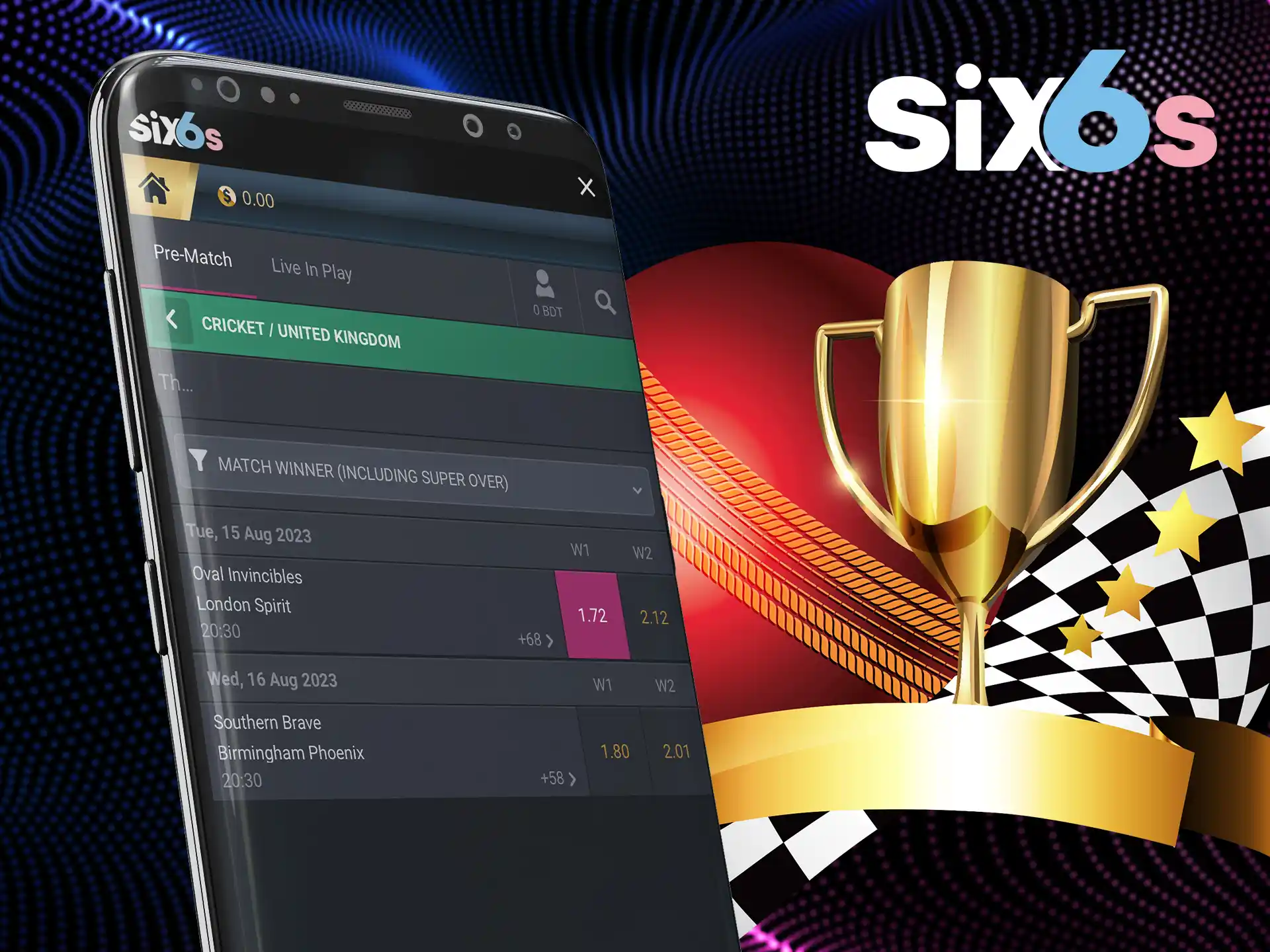 Choose the winner of the match and bet on him on the Six6s app.