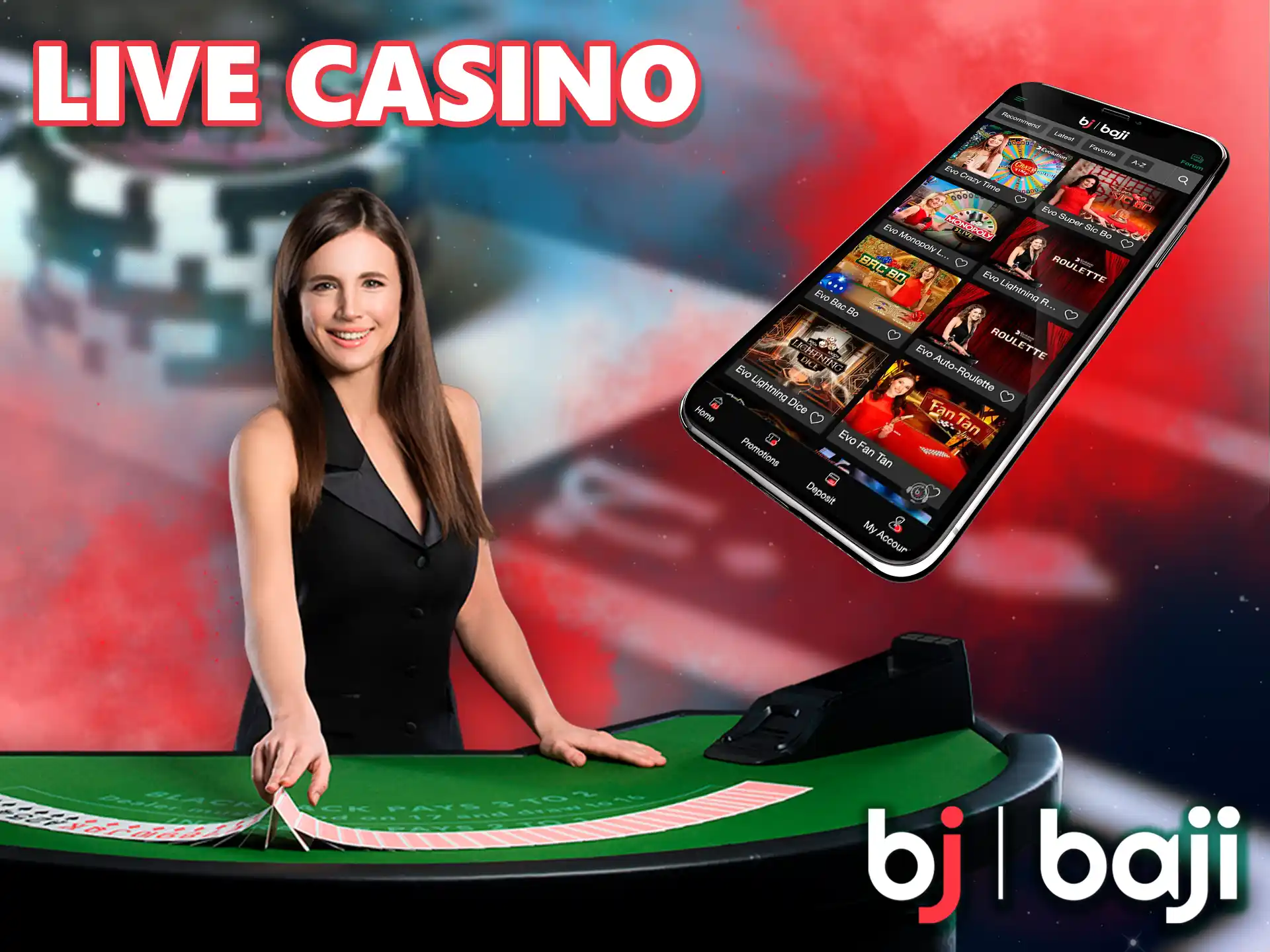 Try your hand at this exciting form of gaming at Baji App Casino, here you will be playing with a real person in real time.