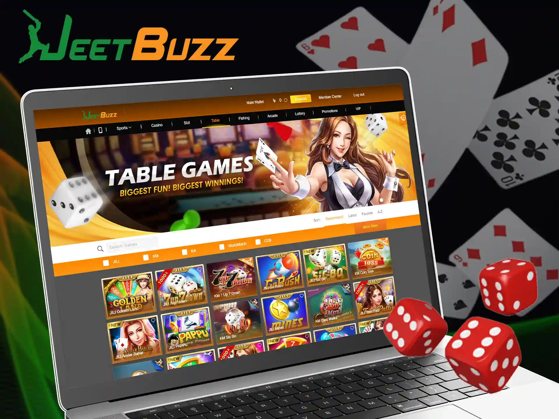 Play popular table games and win money at JeetBuzz.