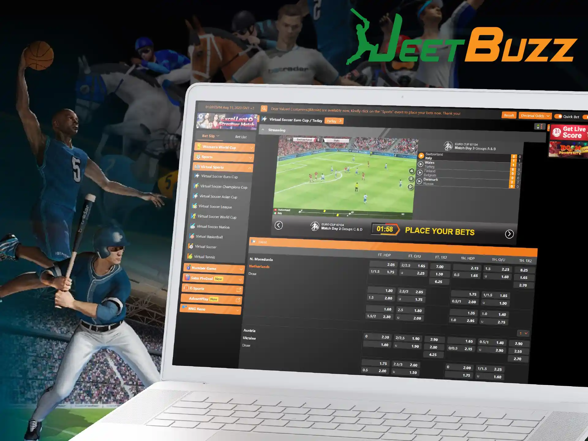 Pick your virtual sports game and place a bet.