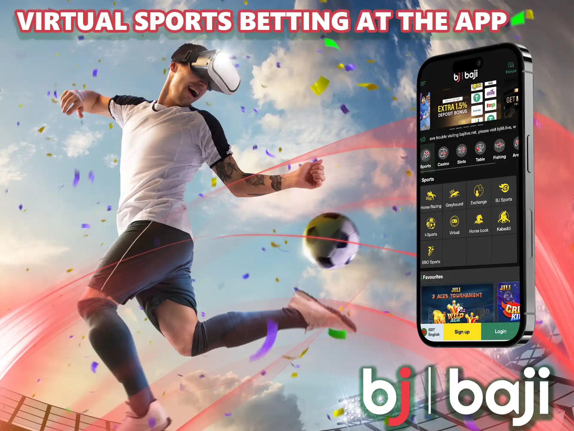 Dive into the world of virtual betting, find out what areas of this type are available at Baji app.