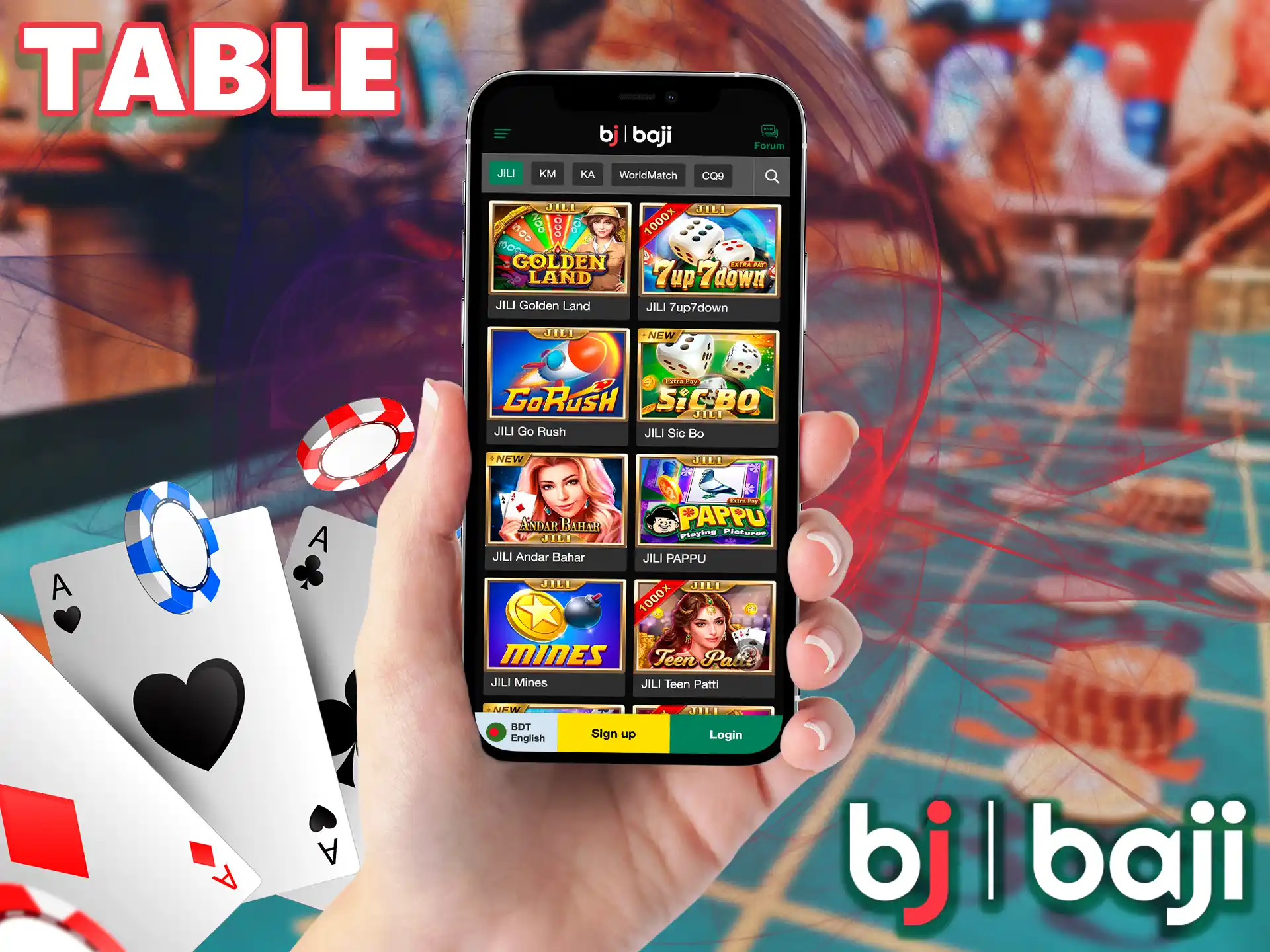 Dive headfirst into the kind of gambling that takes place on the table in the Baji app.