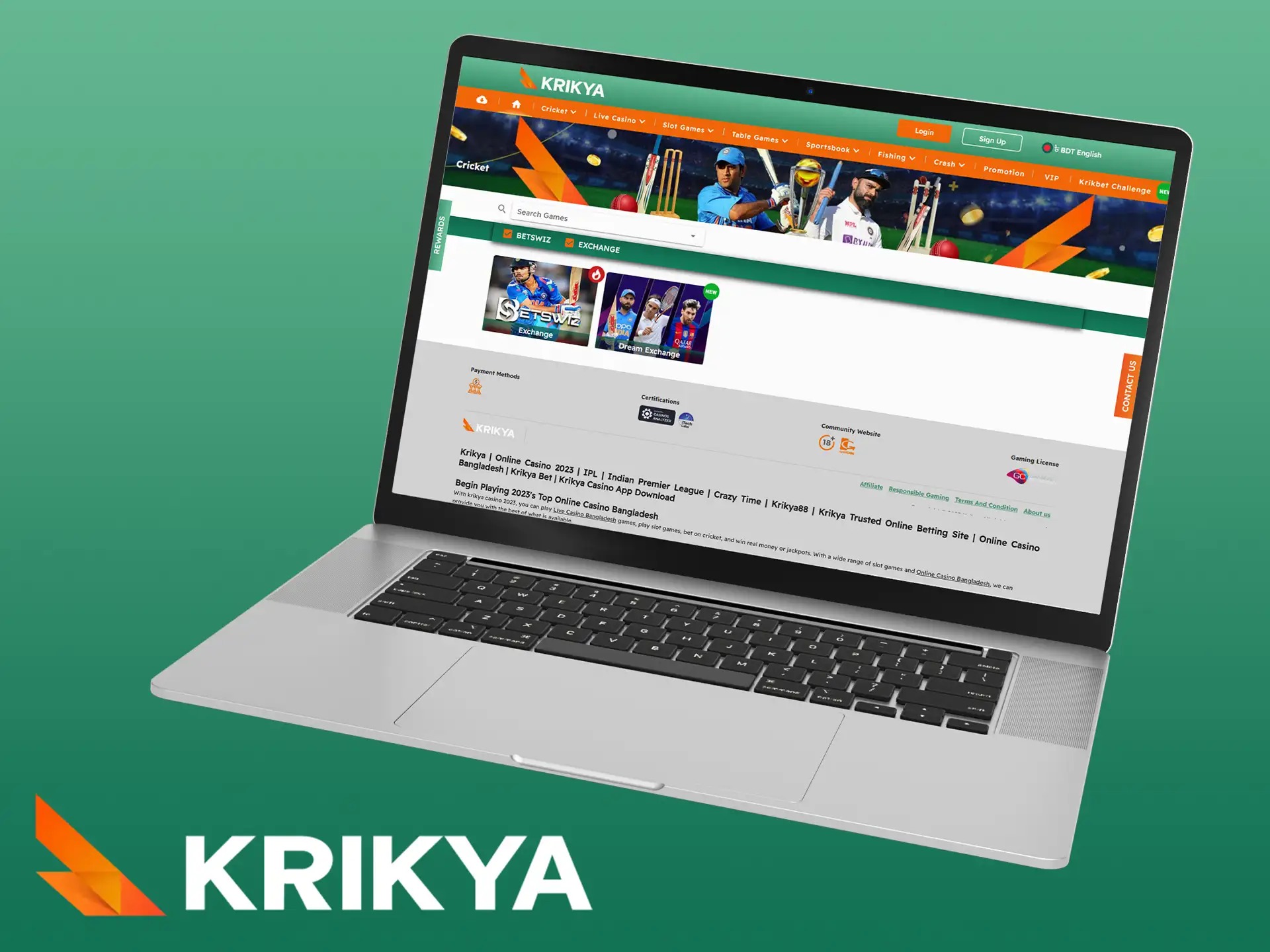 Krikya sportsbook legally provides betting services and gives a welcome bonus on the first deposit.