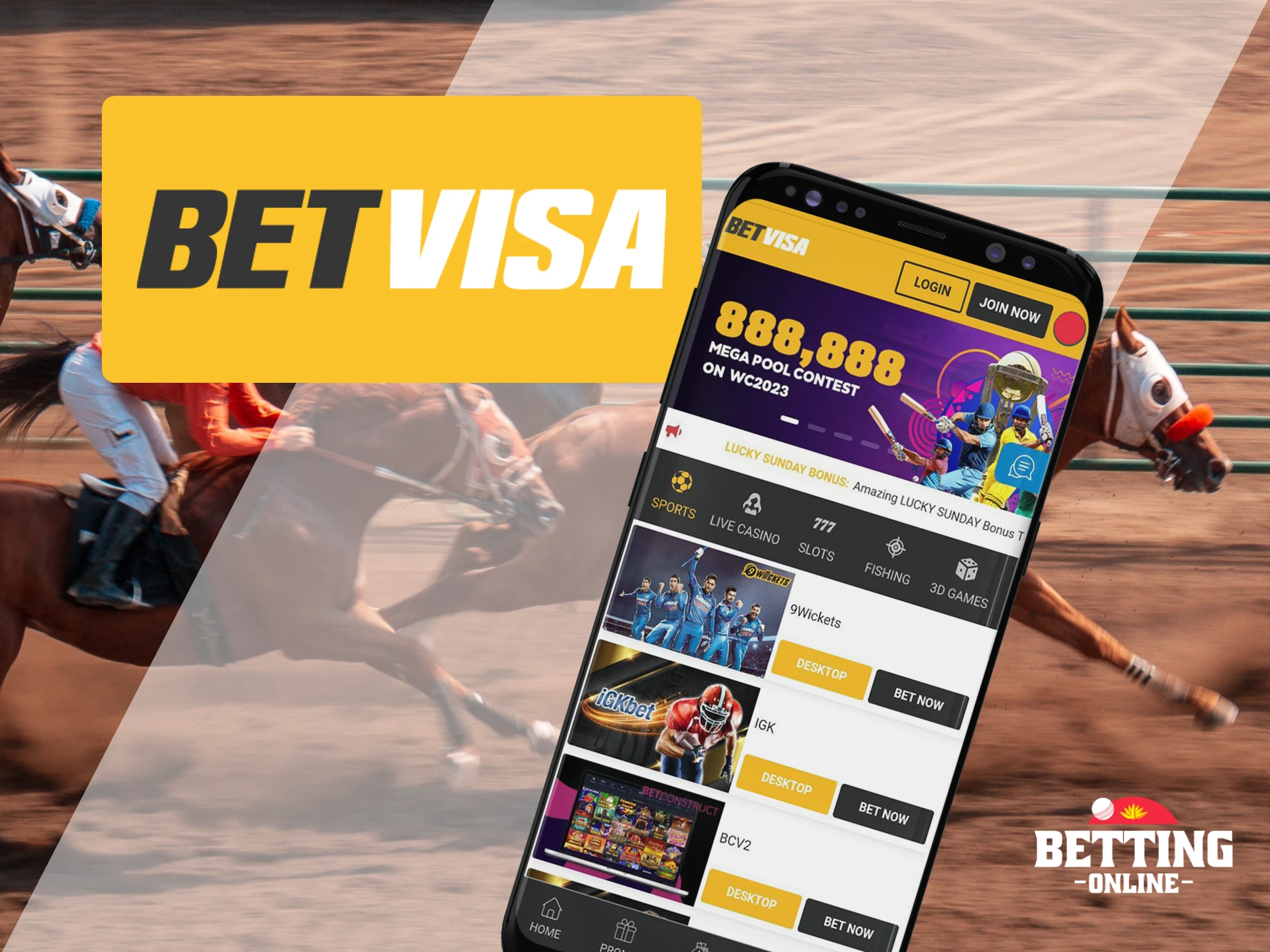 Betvisa app offers exciting betting on horse racing.