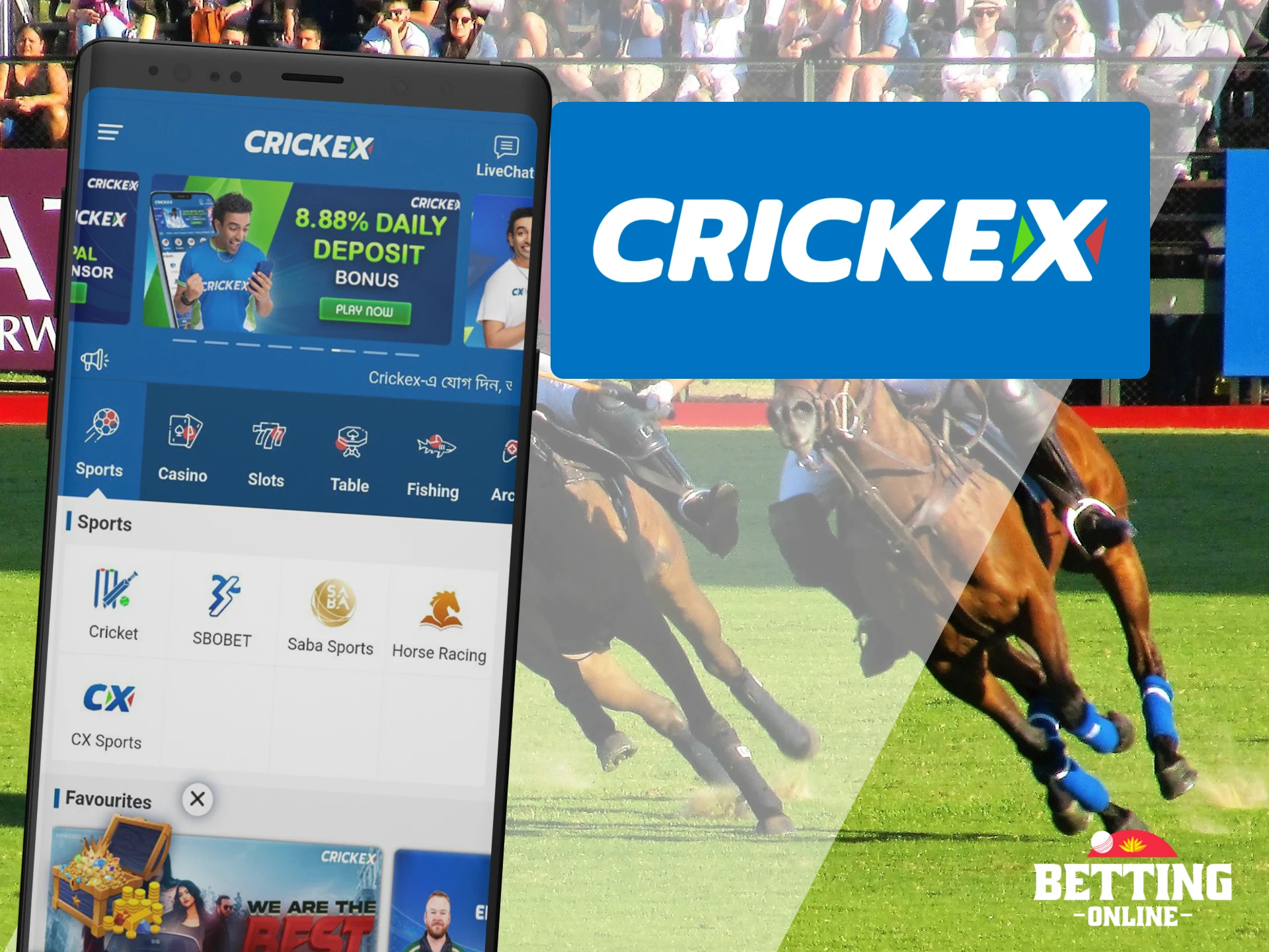 Crickex app offers betting on horse racing legally.