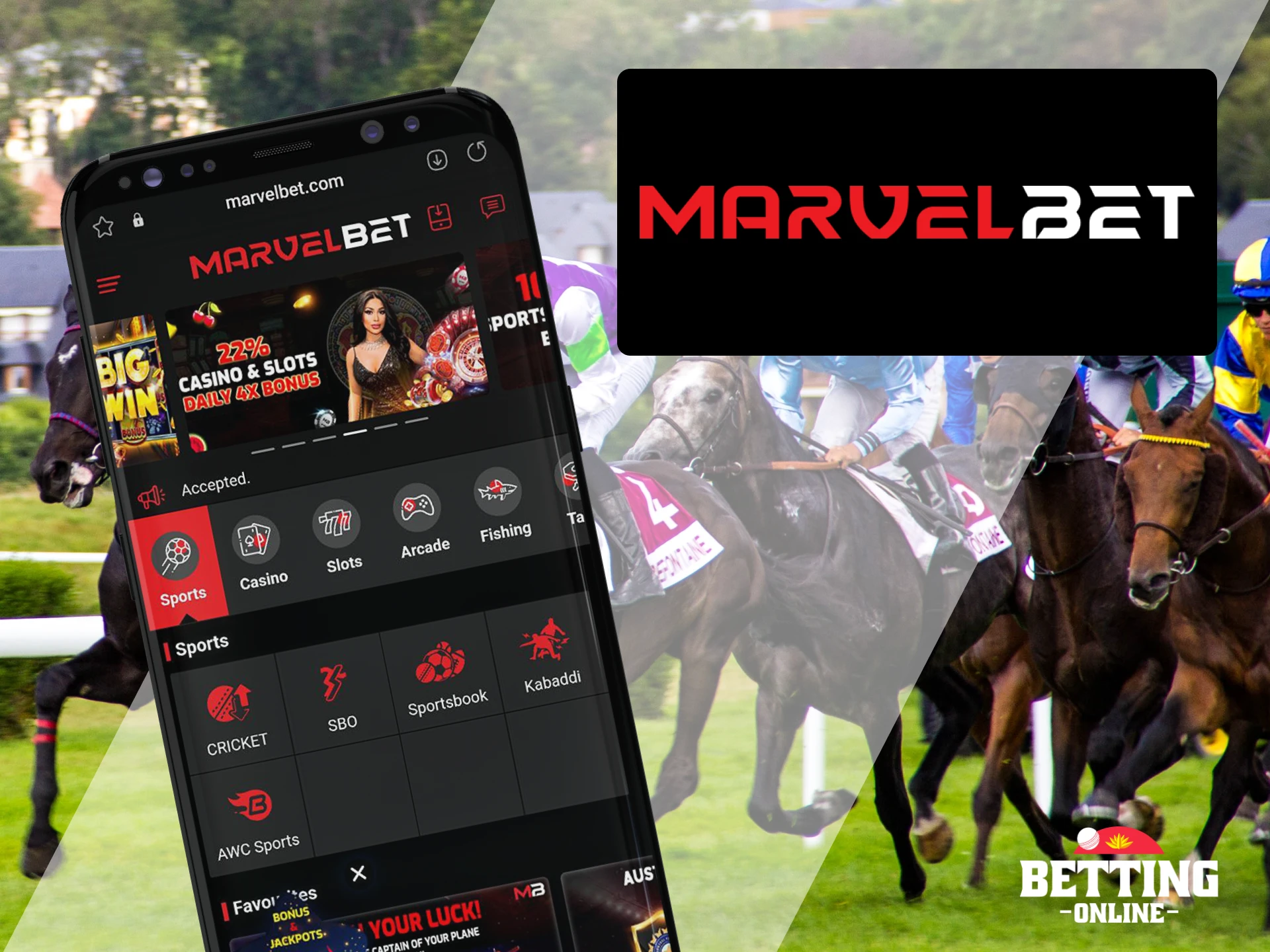 Place your horse racing bets with Marvelbet app.