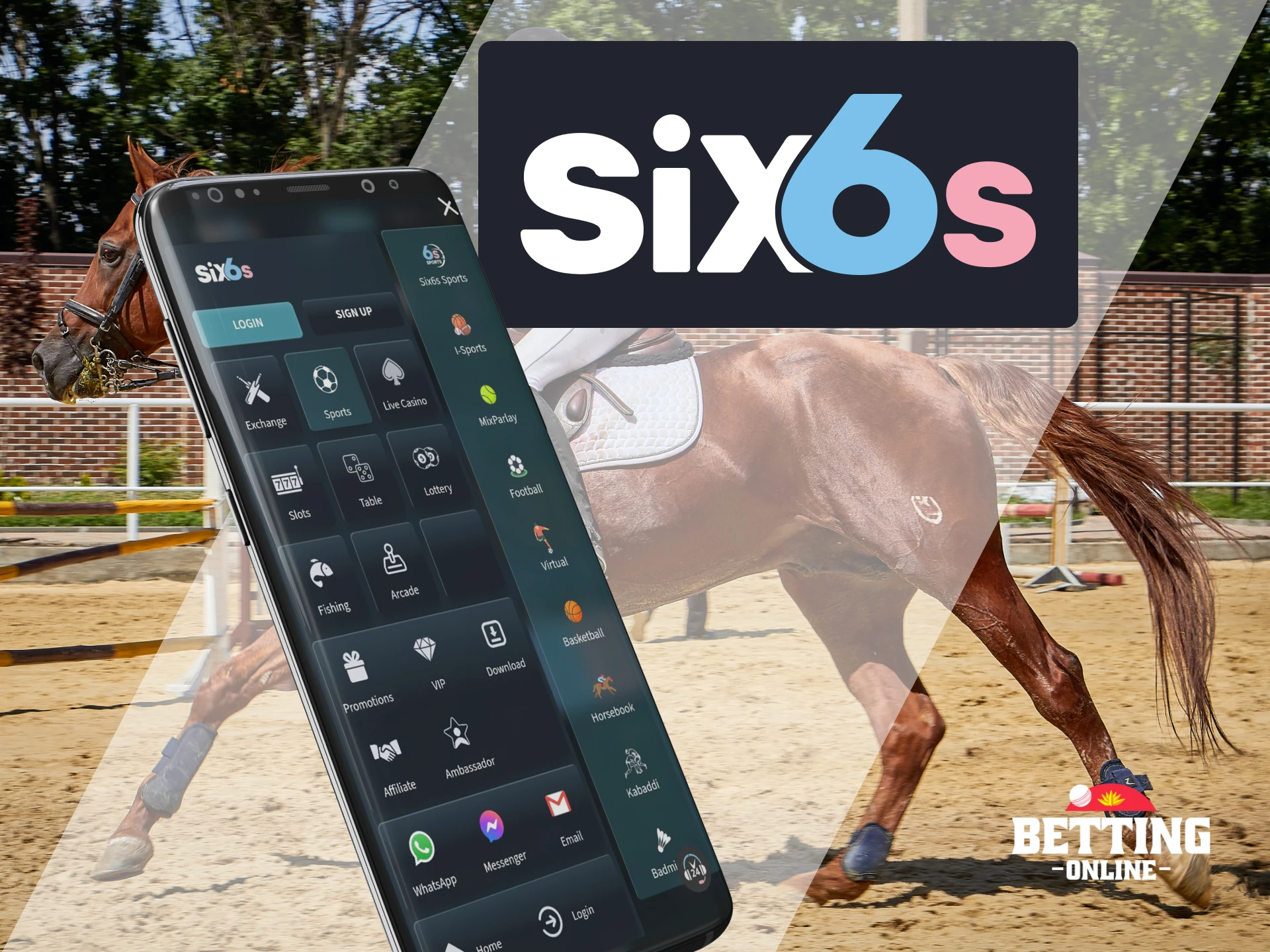 At Six6s app, place your bets on horse racing.