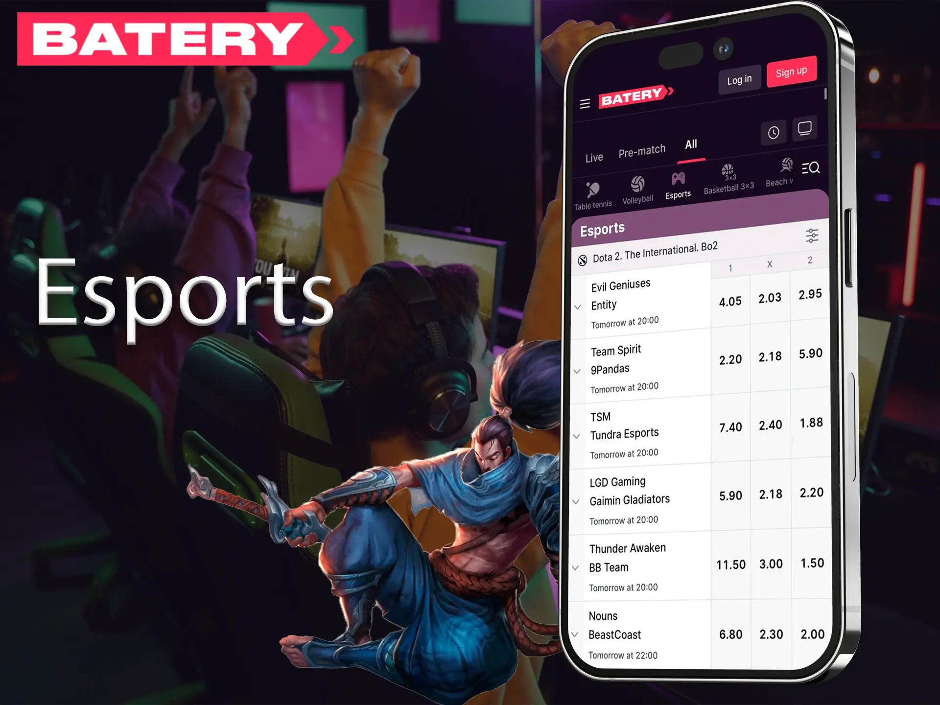Fans of cyber sports will find a wide range of available games and outcomes for them in the Batery app.