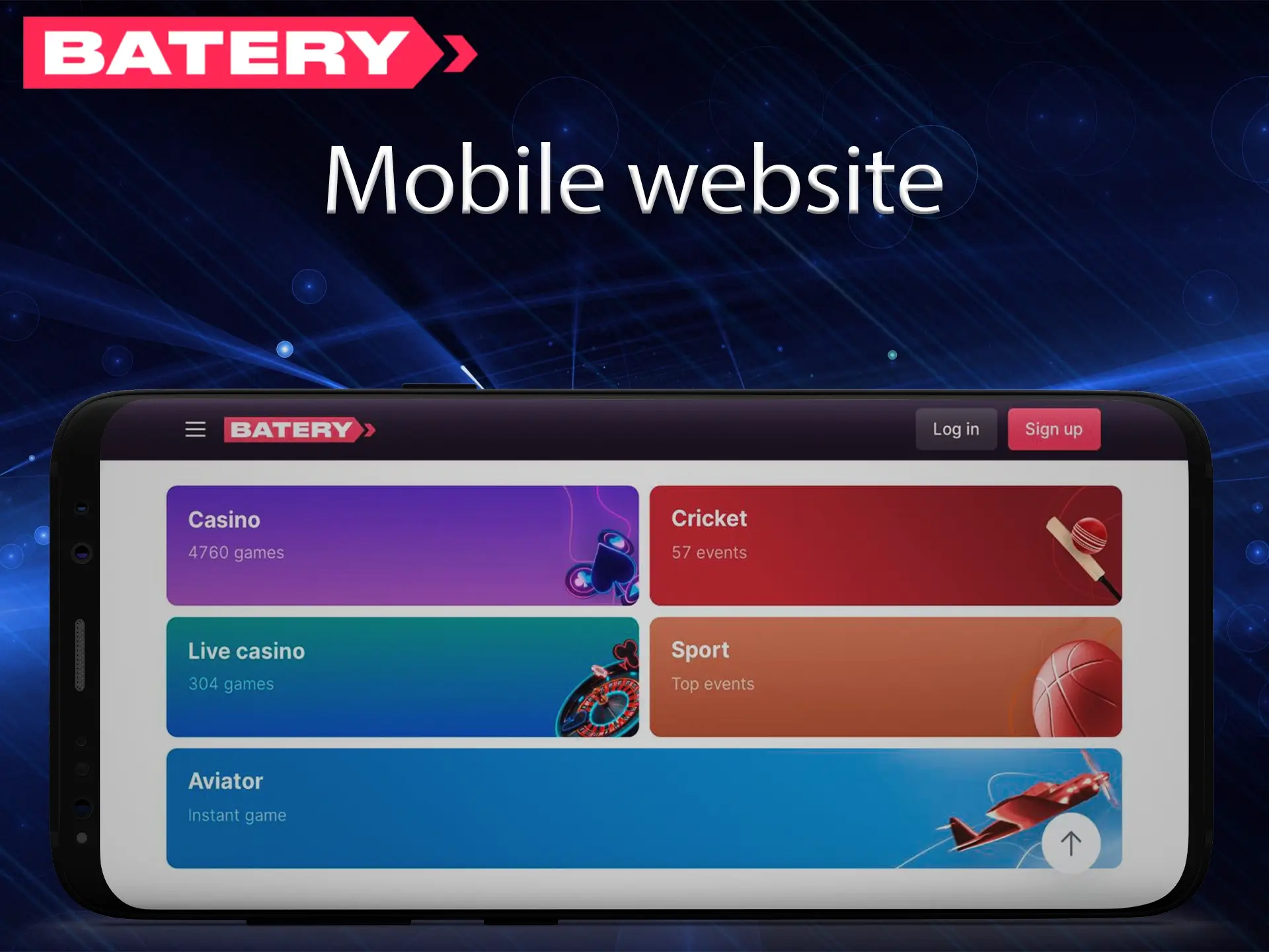 The mobile version of the Batery website has a simple and straightforward interface and excellent performance on any device.