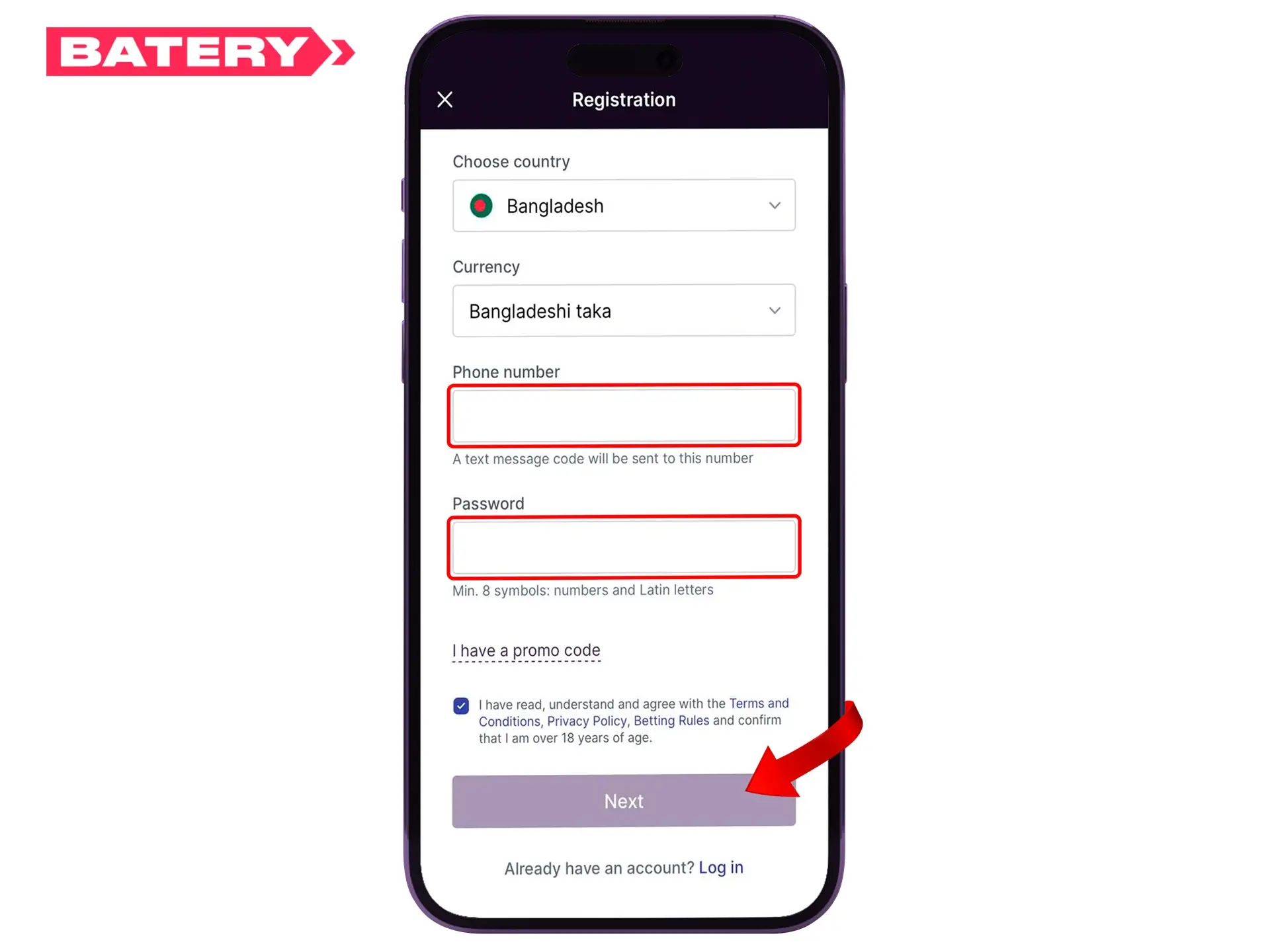 Enter your data, click "Next" and go for the wins with Batery.