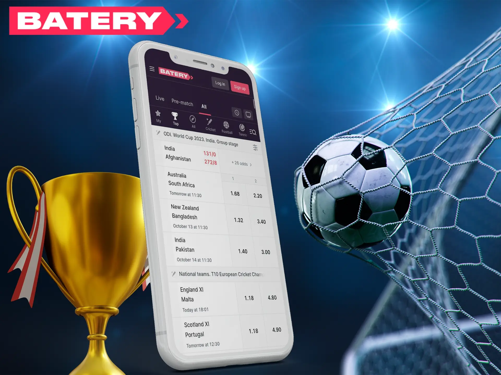 In the Batery app you will find a variety of sports disciplines and their tournaments.