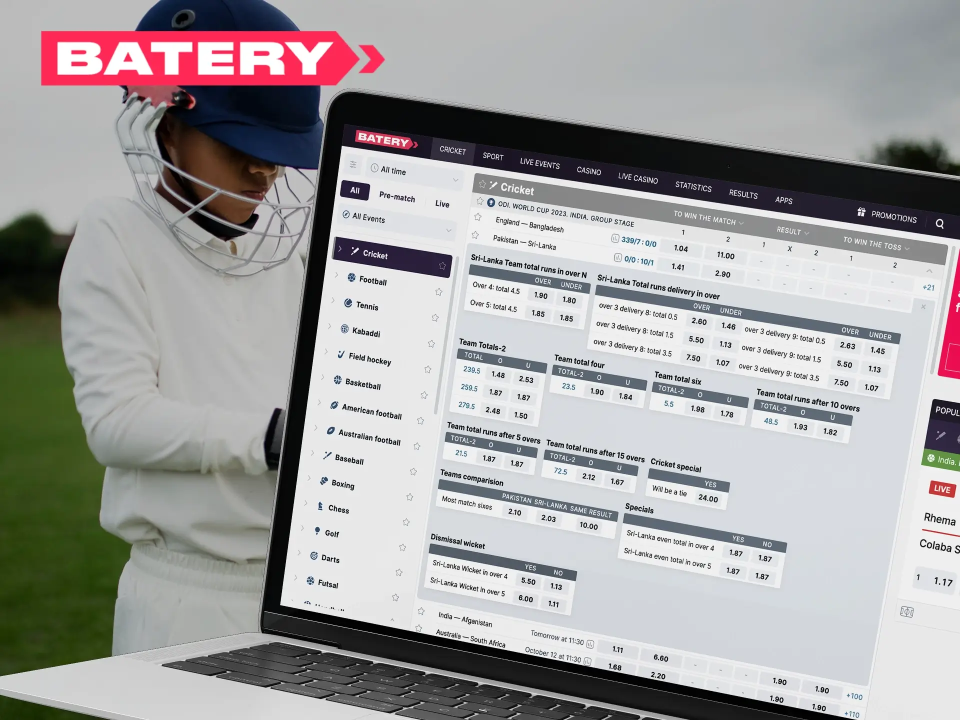 In addition to the main bets at Batery, you'll find plenty of other outcomes.