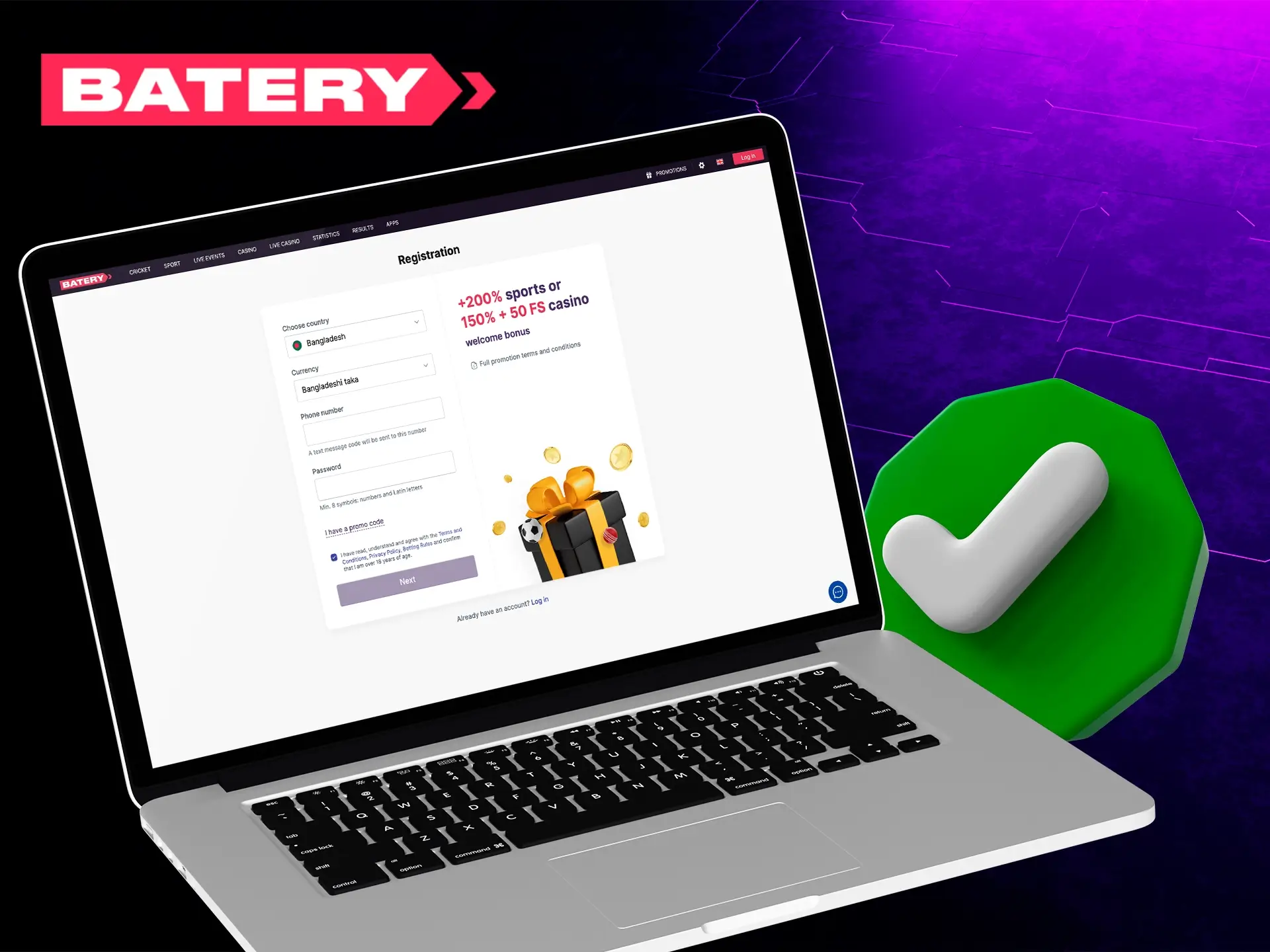 Creating a new account with Batery is easy, just fill out the form and confirm your registration.
