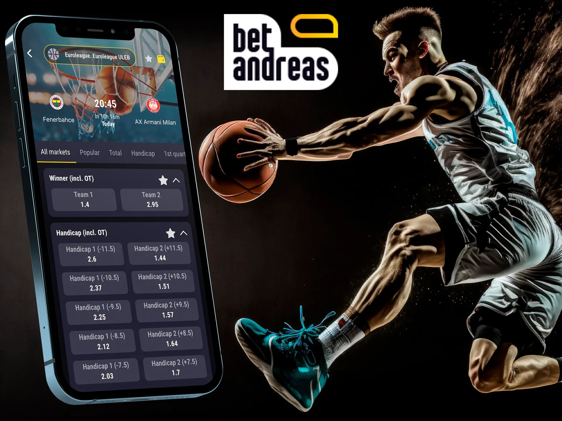Legendary NBA clubs and players are already waiting for your outcomes in the BetAndreas app.