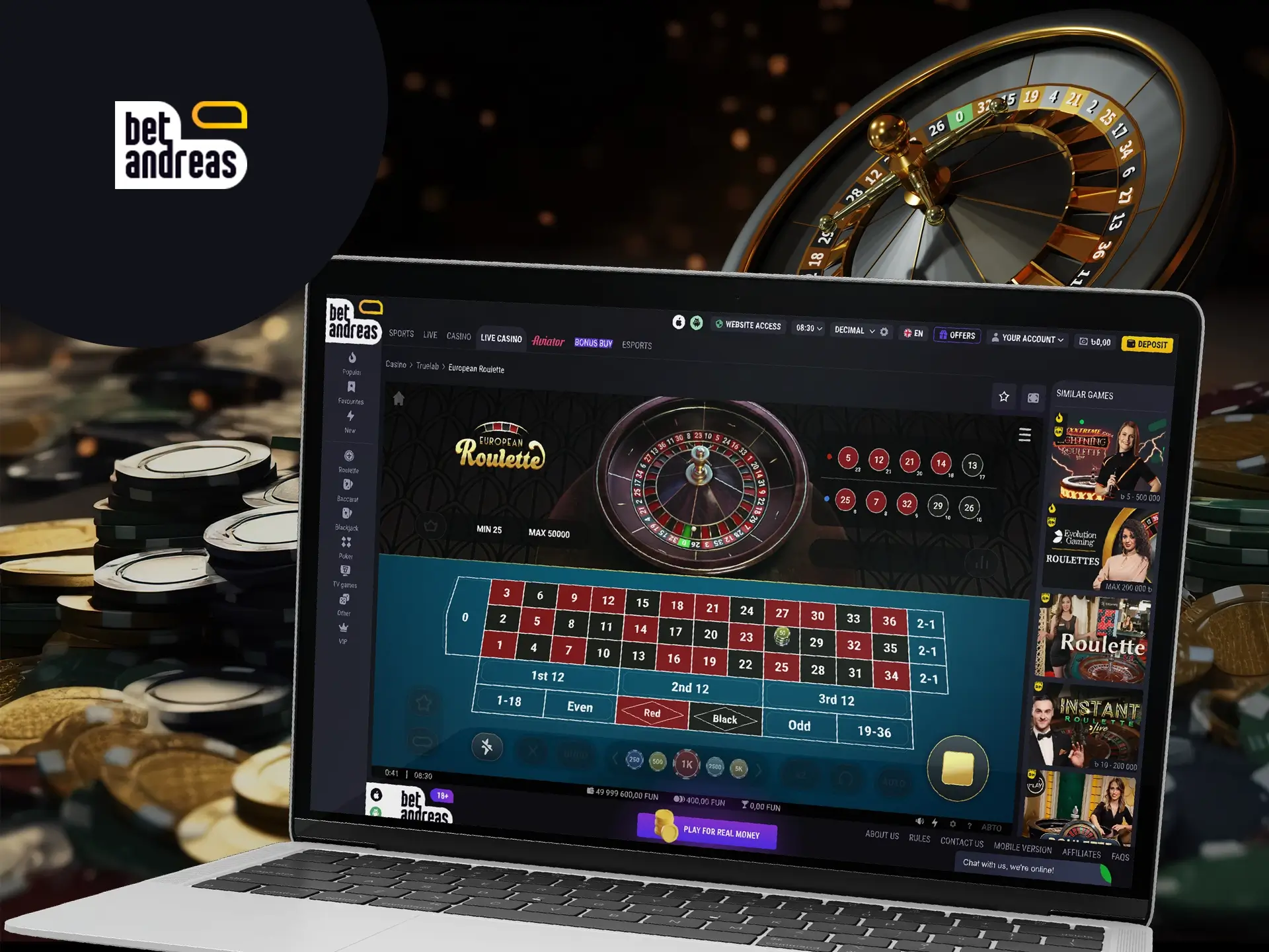 Try your hand at roulette from BetAndreas.