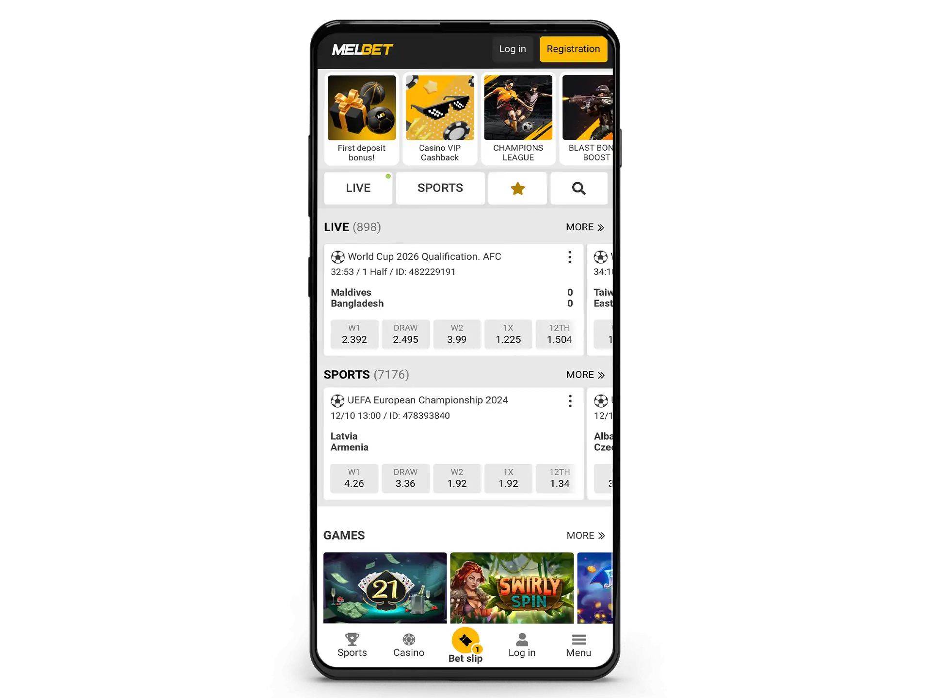 Install the Melbet app on your smartphone and start playing.