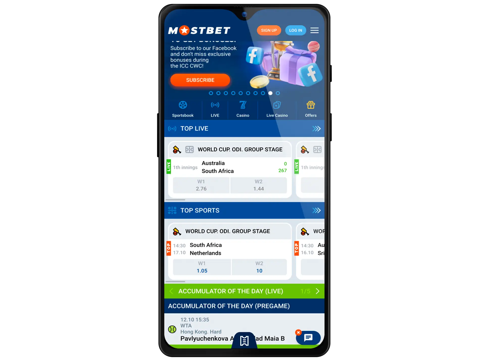 Being far away from home you can stay connected to betting or casino, in your smartphone you will have access to the full world of gambling Mostbet.