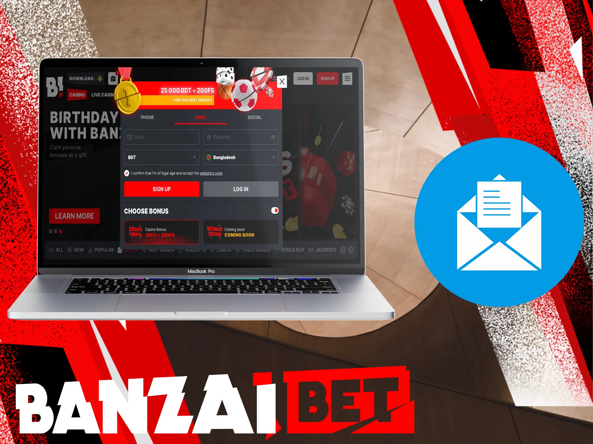 You can also create a Banzai Bet account using your email account, just follow these steps.