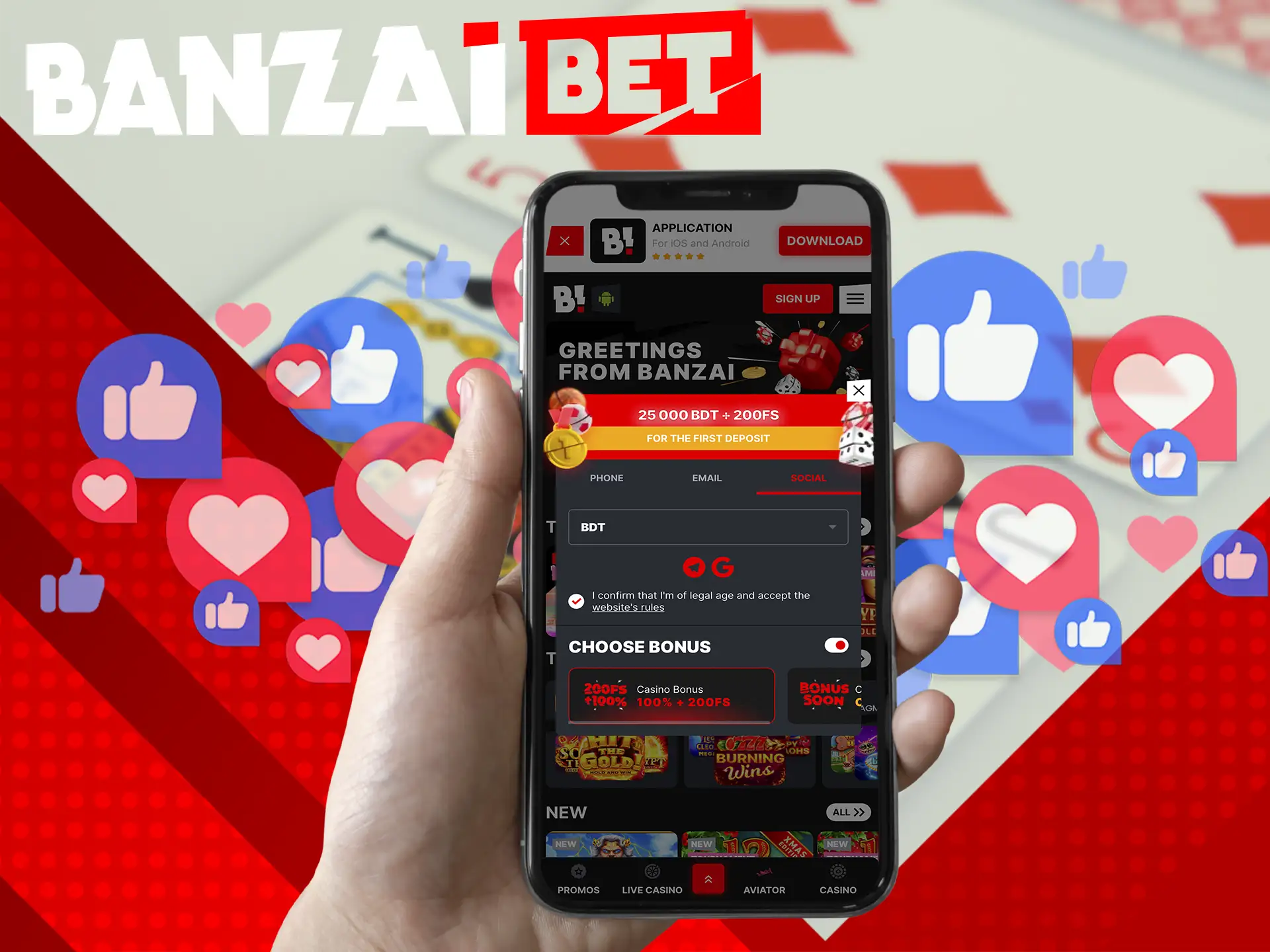 If you have a social media profile, you can instantly create a Banzai Bet account, and start playing.