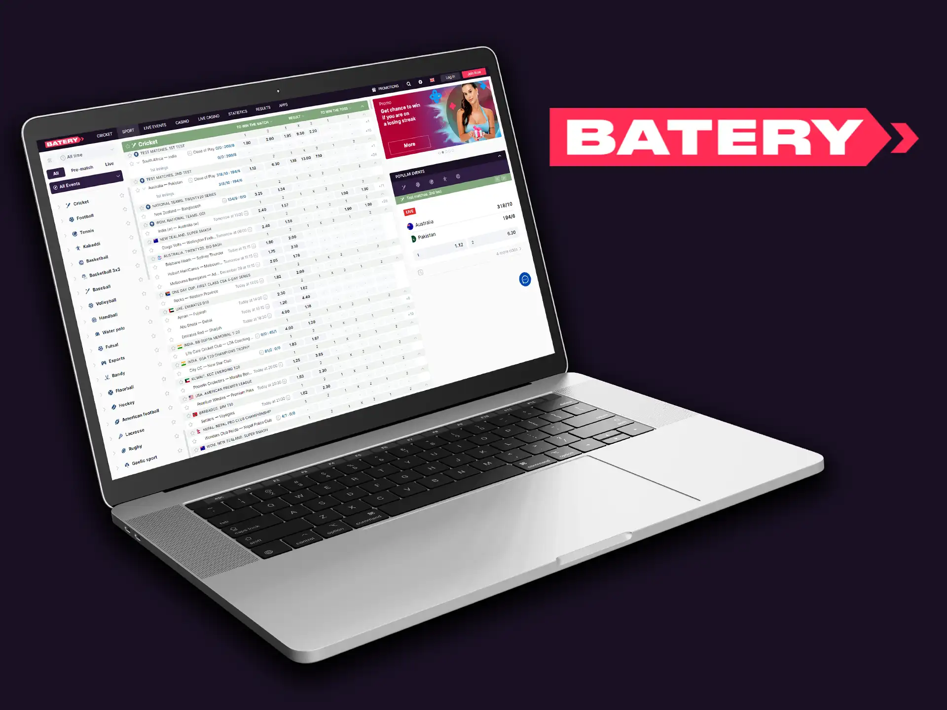 You can find sports betting and casinos on the Batery platform.