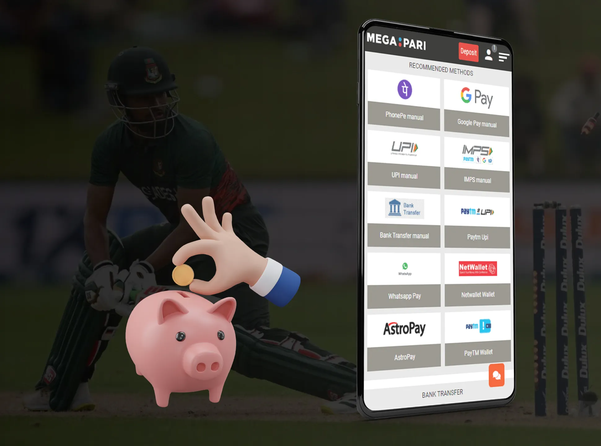 Make a deposit into your account to start betting on cricket.
