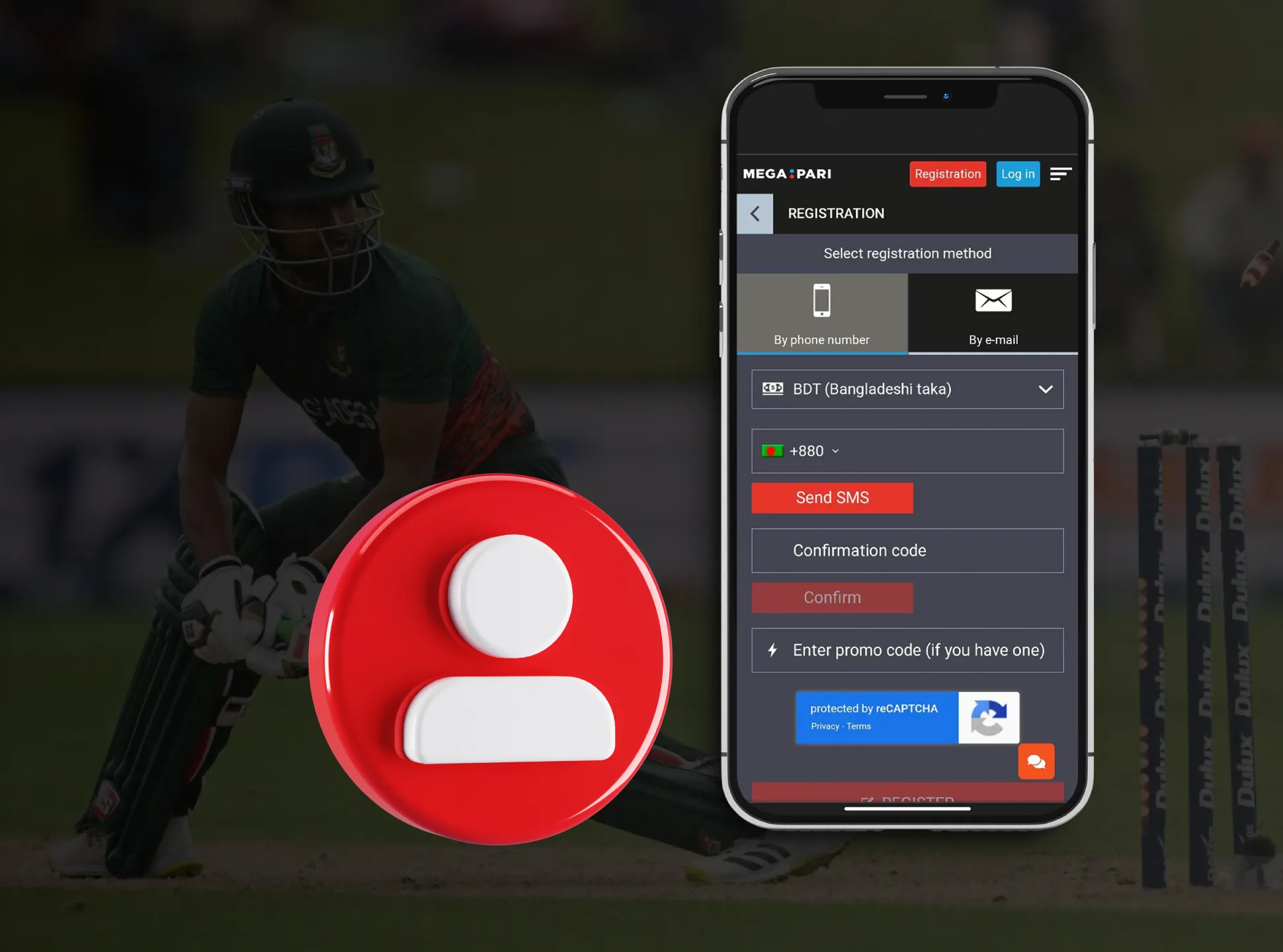 To start betting on cricket, register on the bookmaker's website.