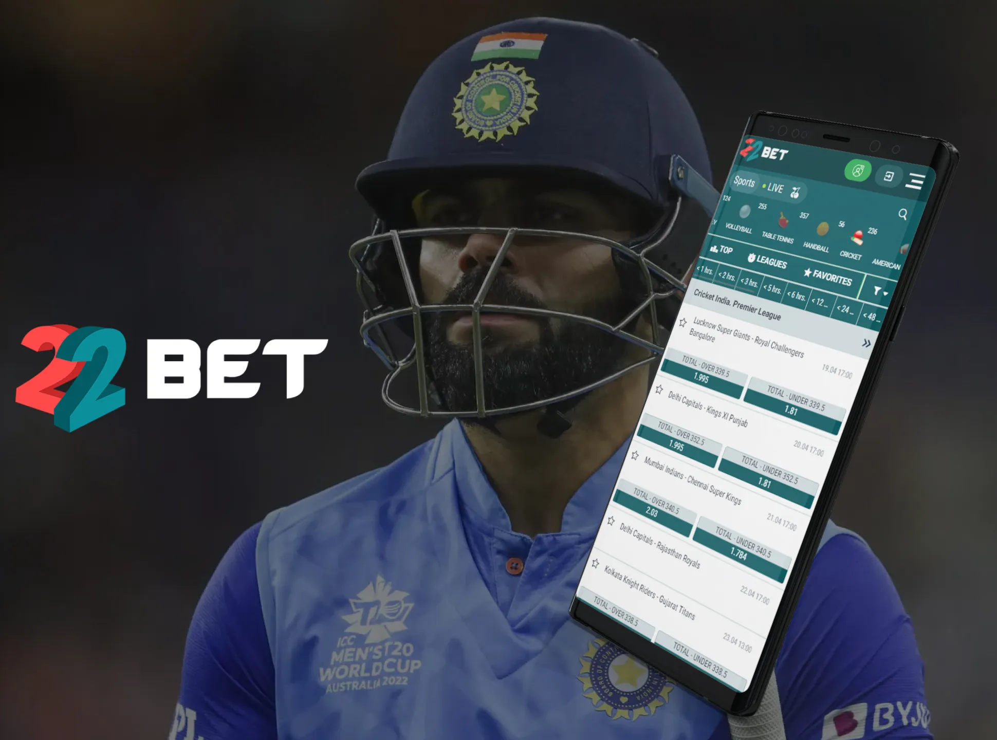 Try betting on cricket at 22Bet.