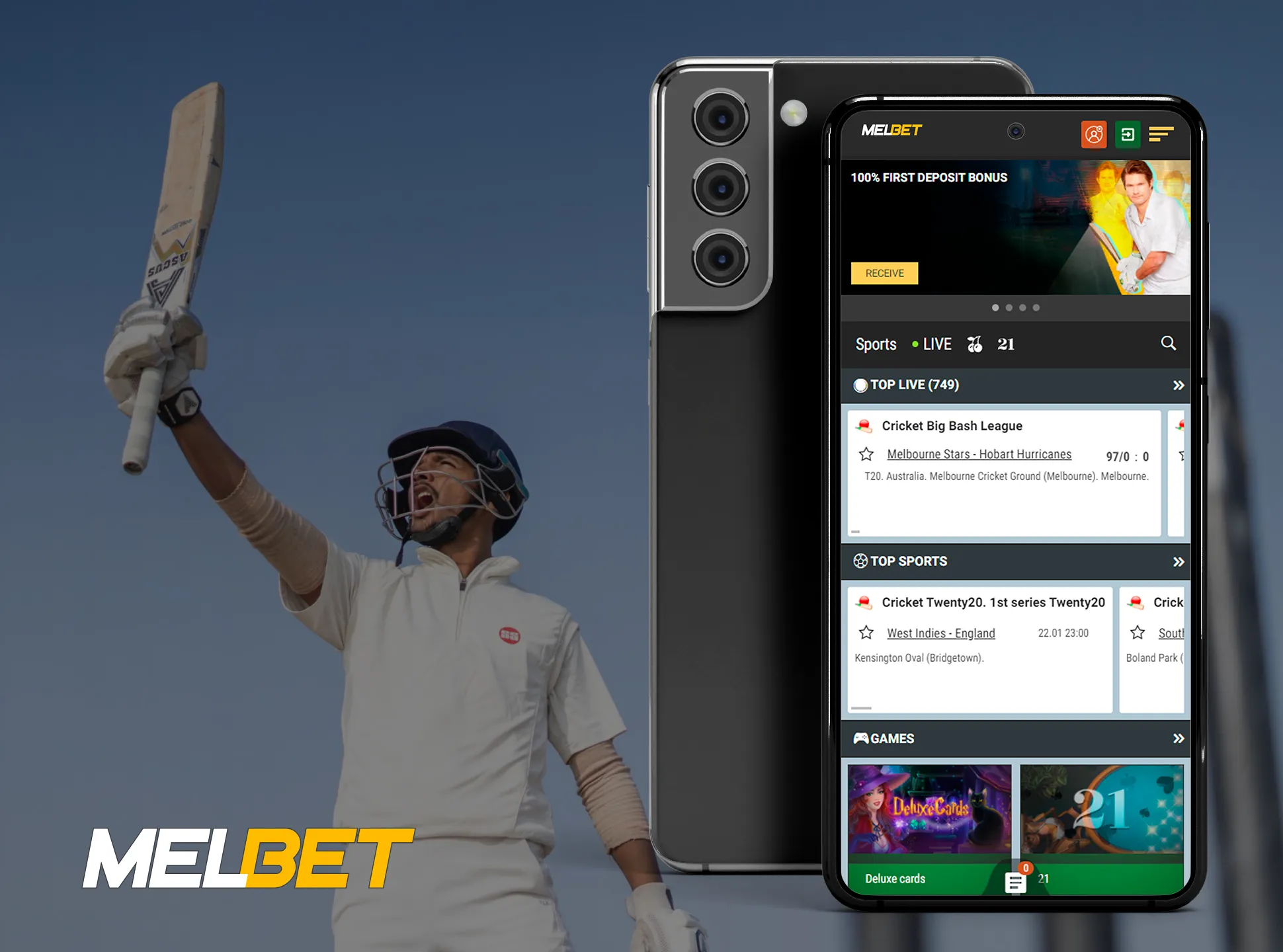 Start betting on your favourite cricket team with Melbet.