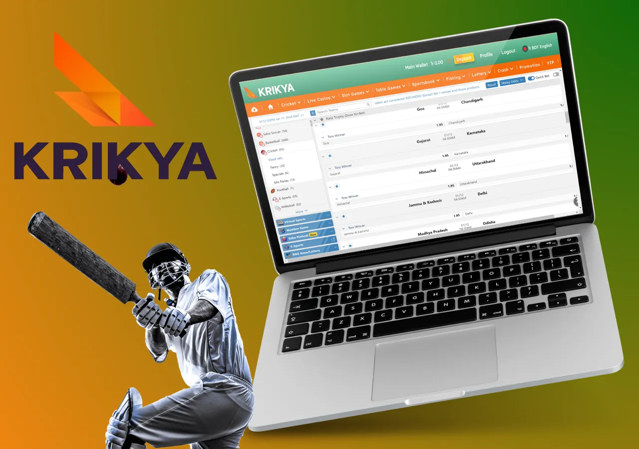 Krikya offers profitable odds on various sports markets.