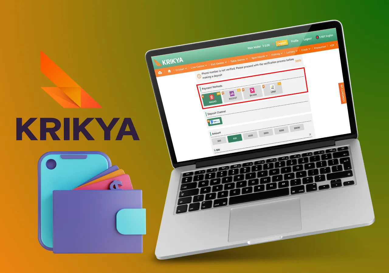 Visa, Mastercard and local e-wallets are available for depositing on Krikya Bangladesh.