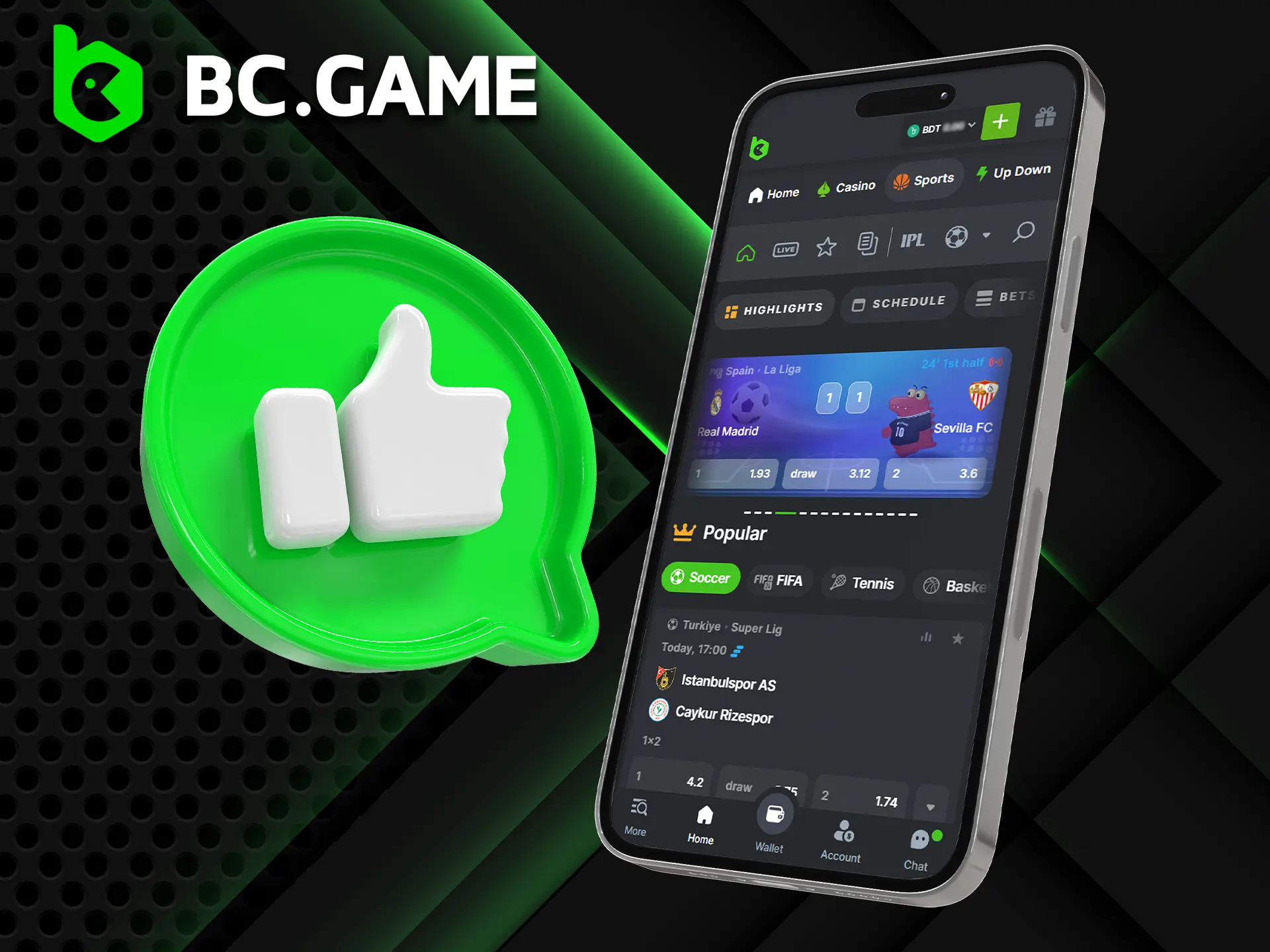 BC GAME casino offers mobile betting on a wide variety of sports.