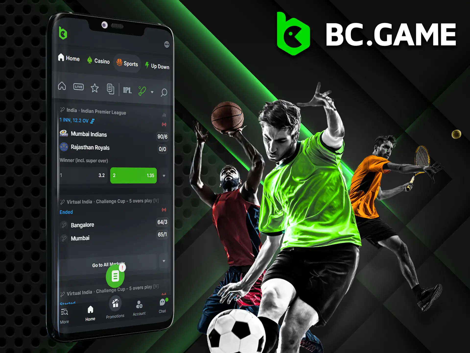 To bet on BC GAME, make a deposit and select a bet on a sports discipline.