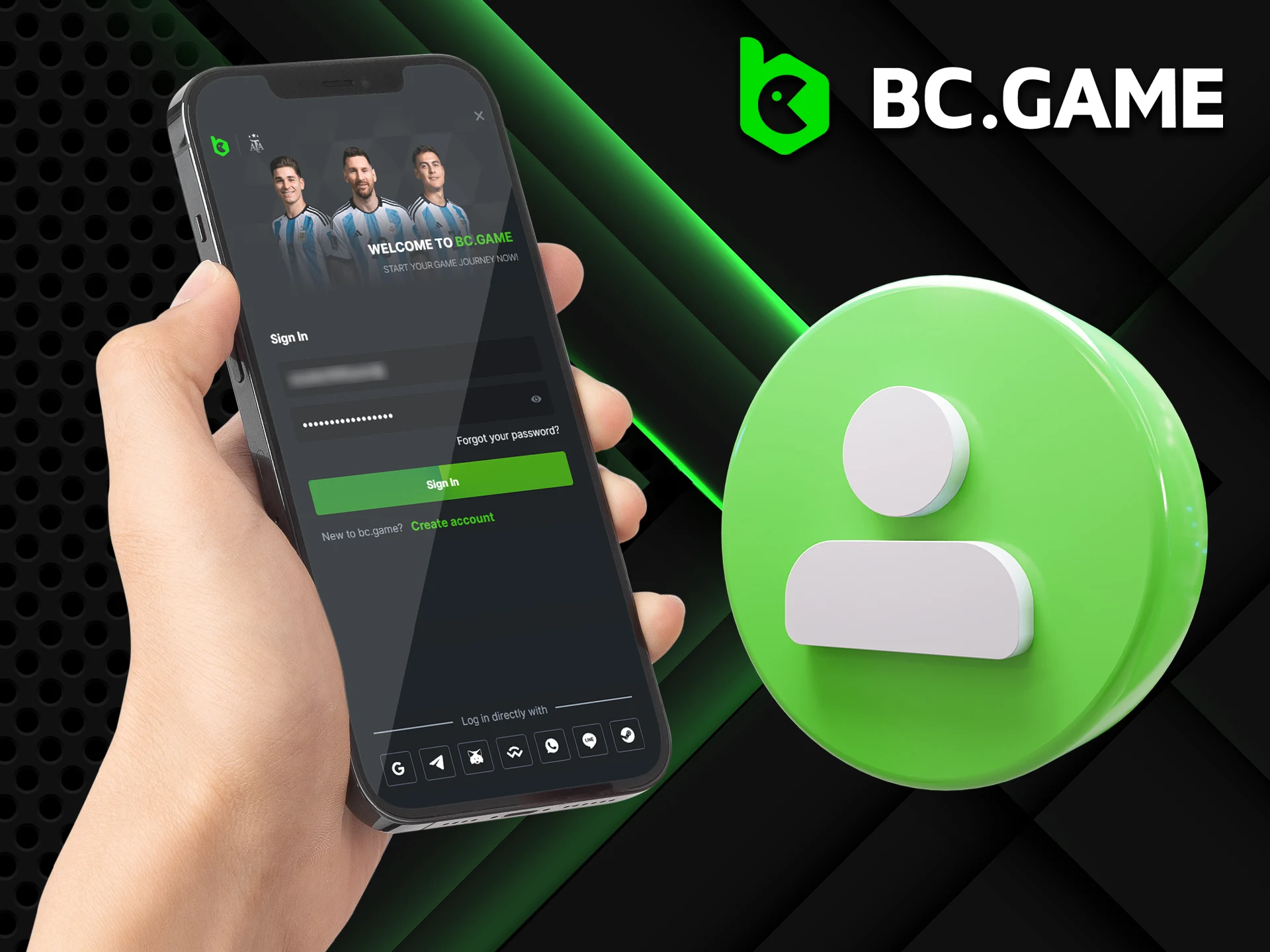 Enter your username and password to log in to the BC GAME app.