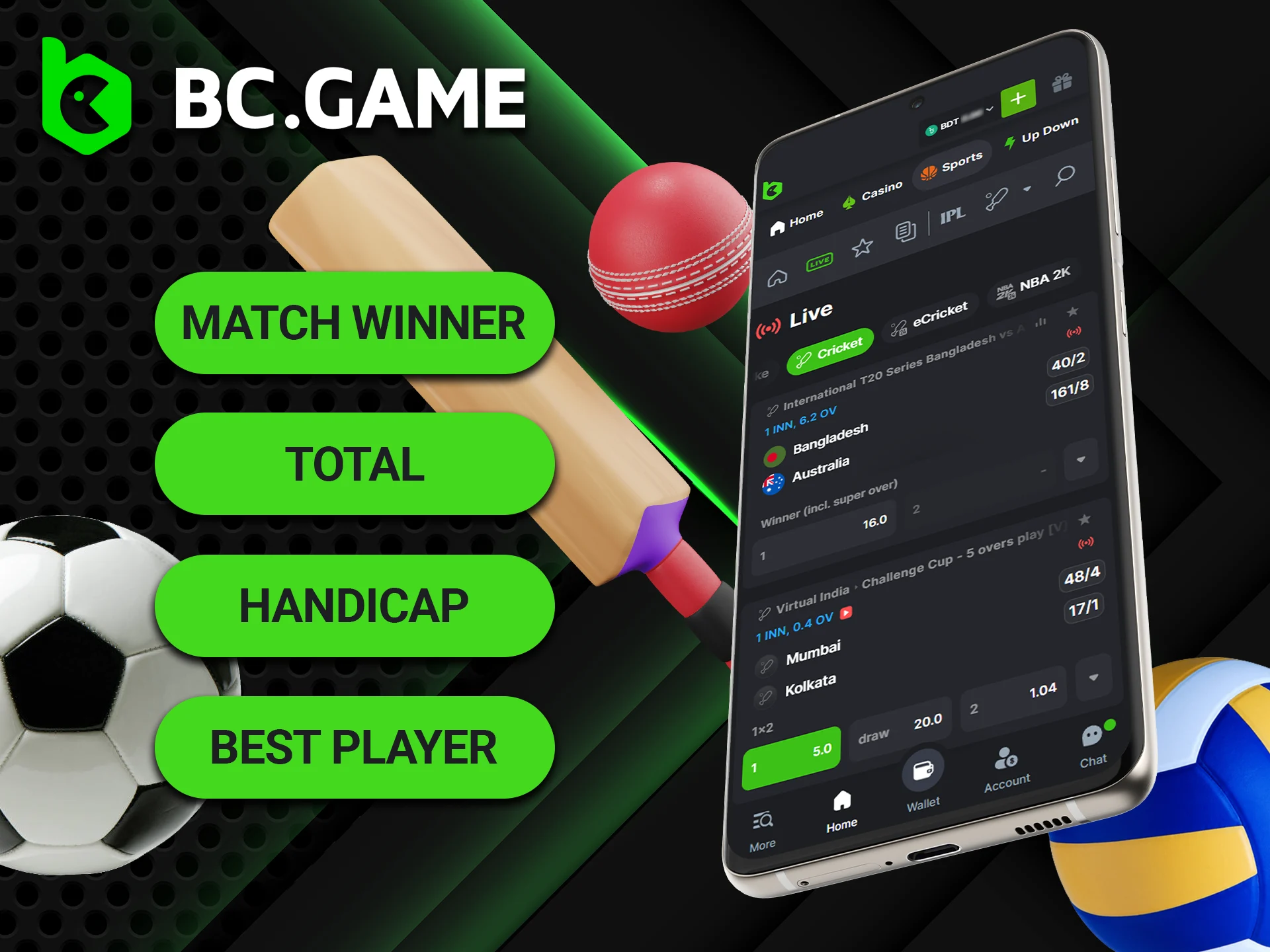 Familiarize yourself with the types of bets on sports on the BC GAME app.