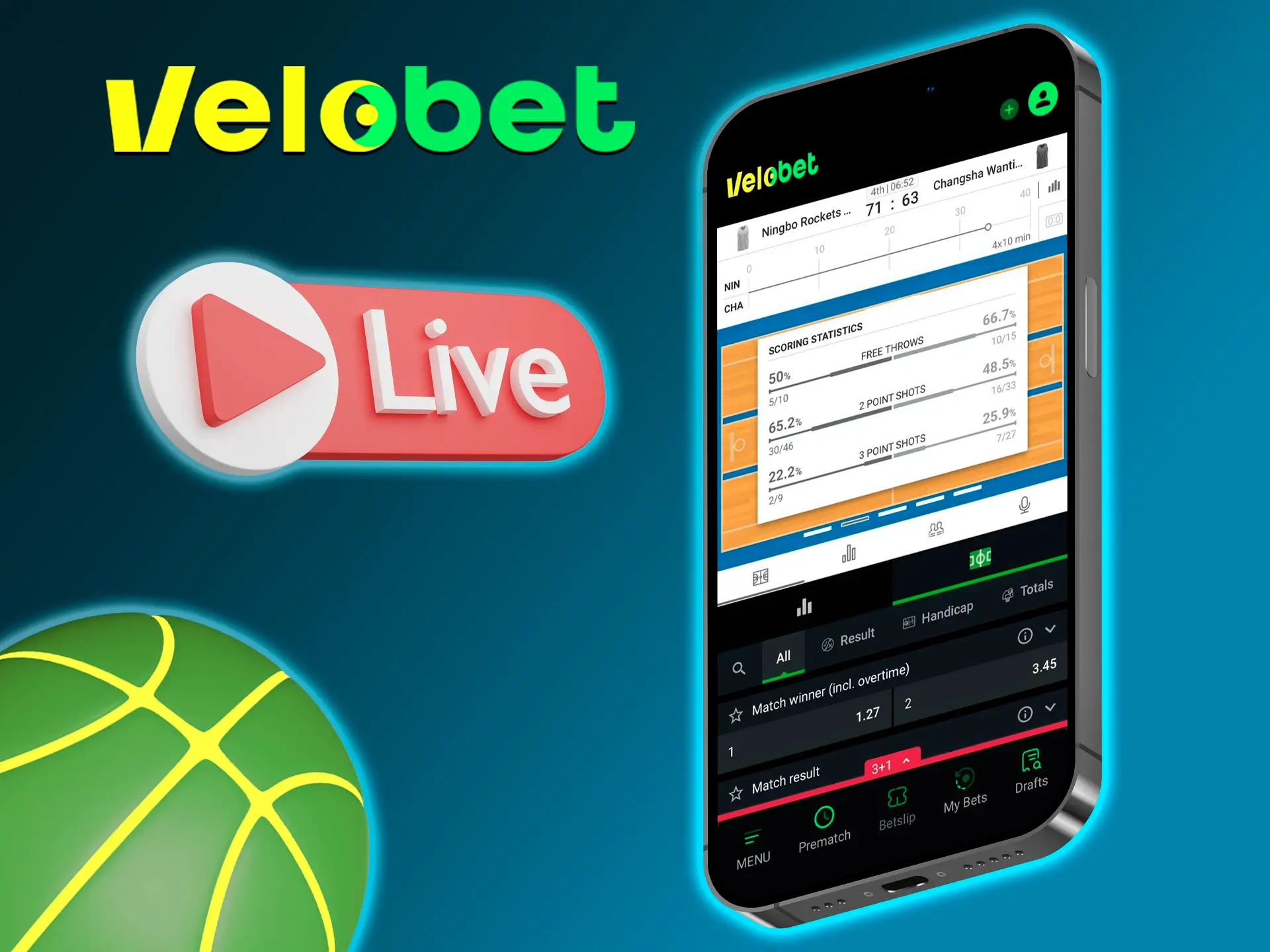 The Velobet app allows you to watch broadcasts of your favourite matches online and place bets.