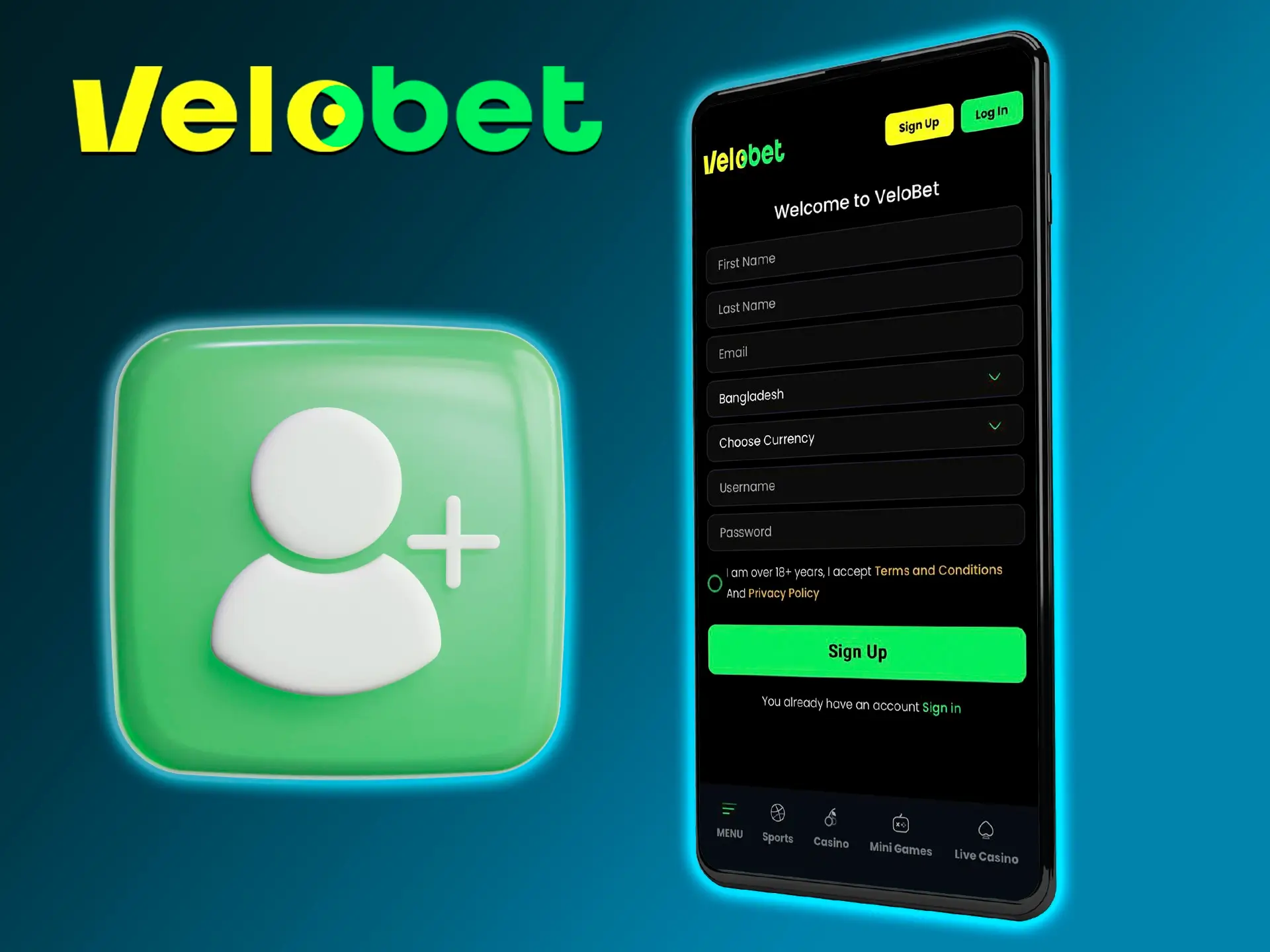 Sign up to the Velobet app to discover the world of betting and casino.