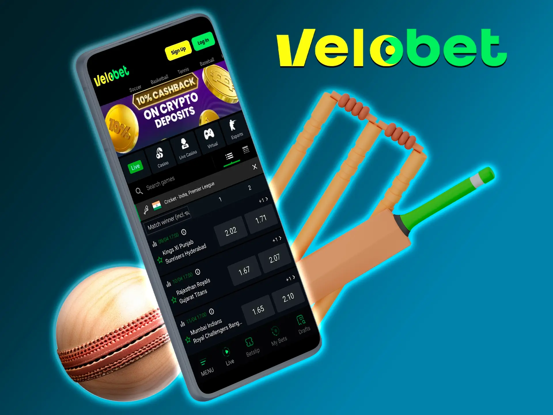 Place your bets in the Velobet app on cricket the most popular sport in Bangladesh.