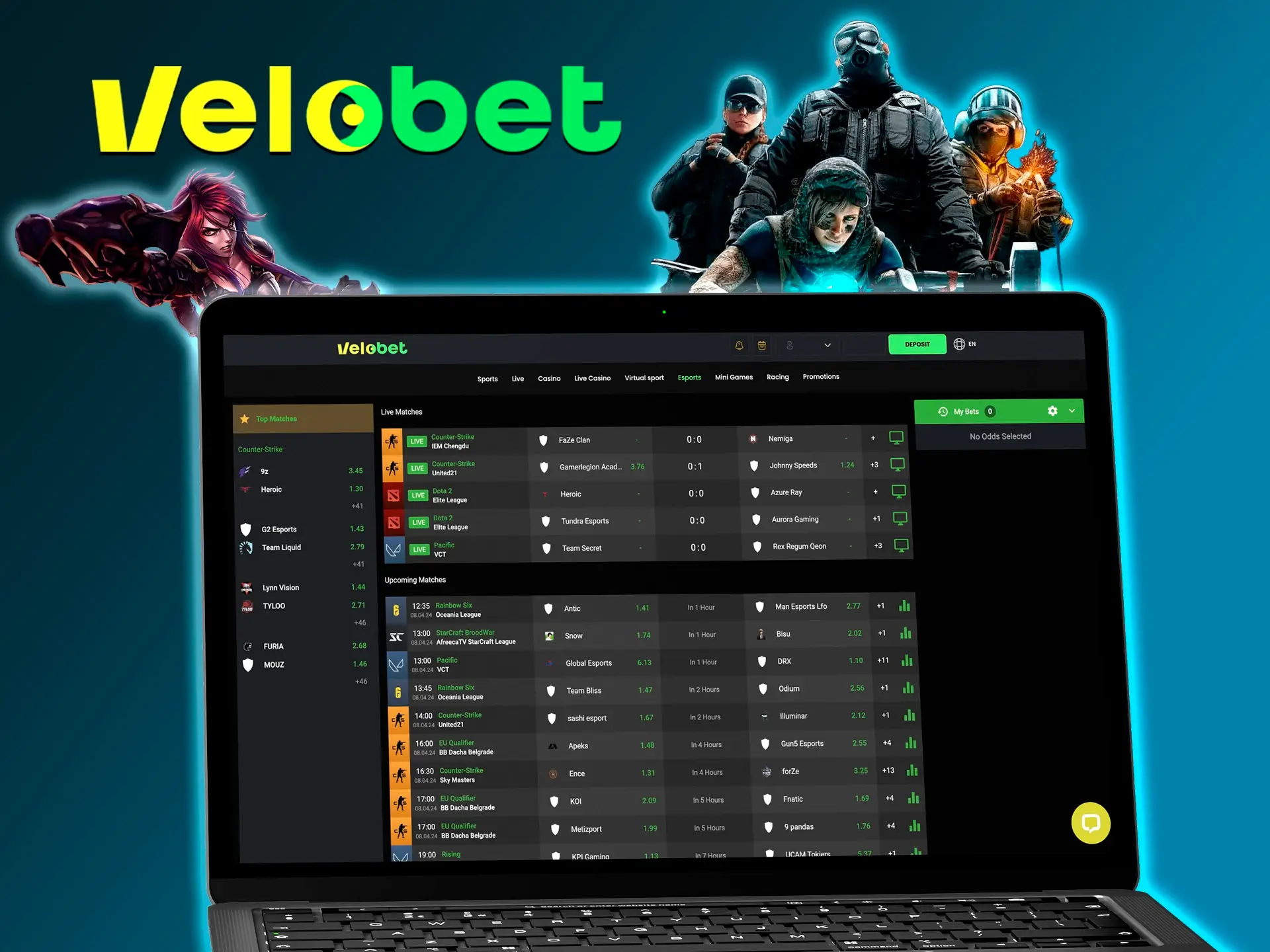 Velobet offers the highest odds for cyber sports.