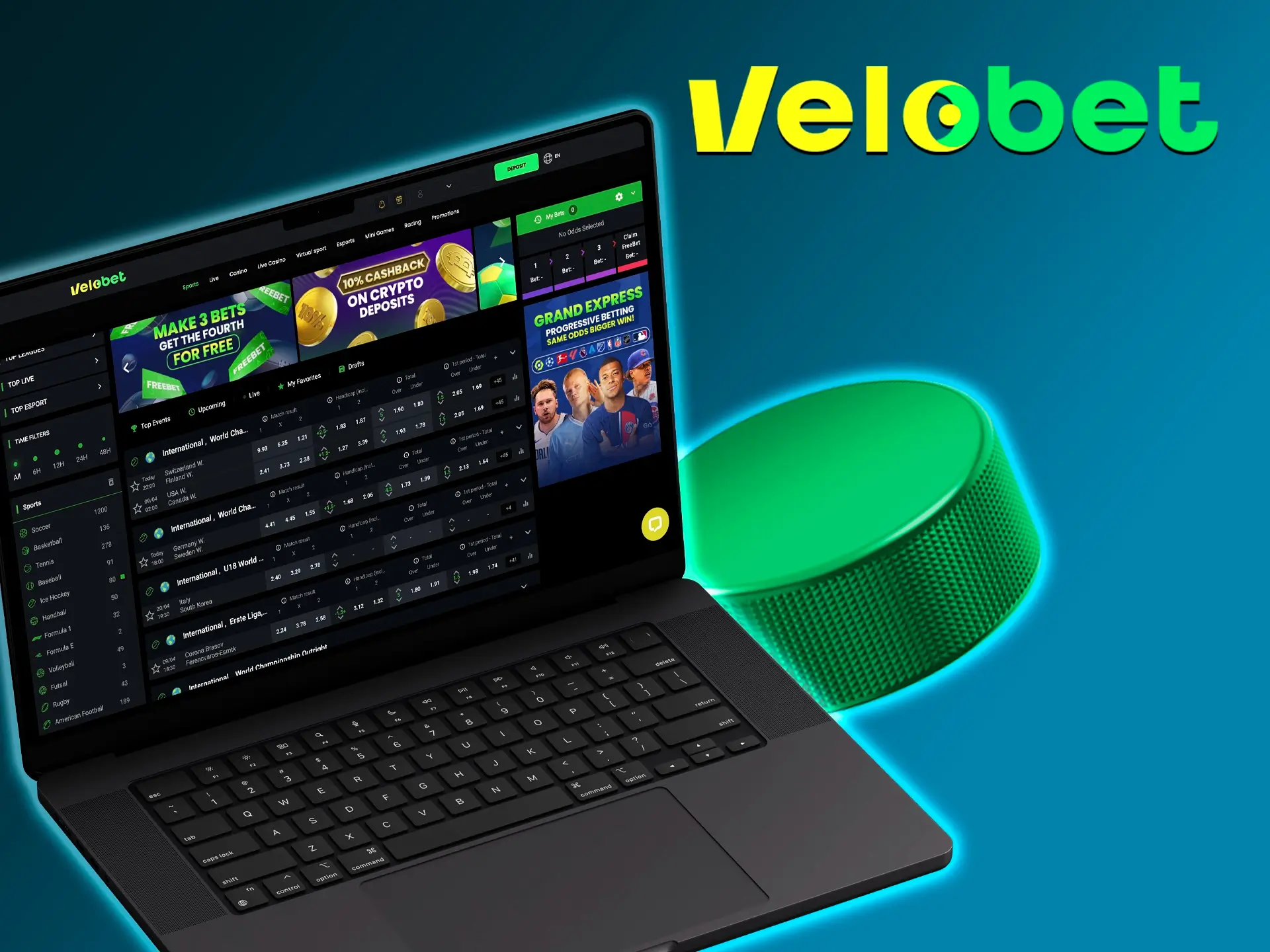 At Velobet you can bet on a match or an individual player of any hockey match.