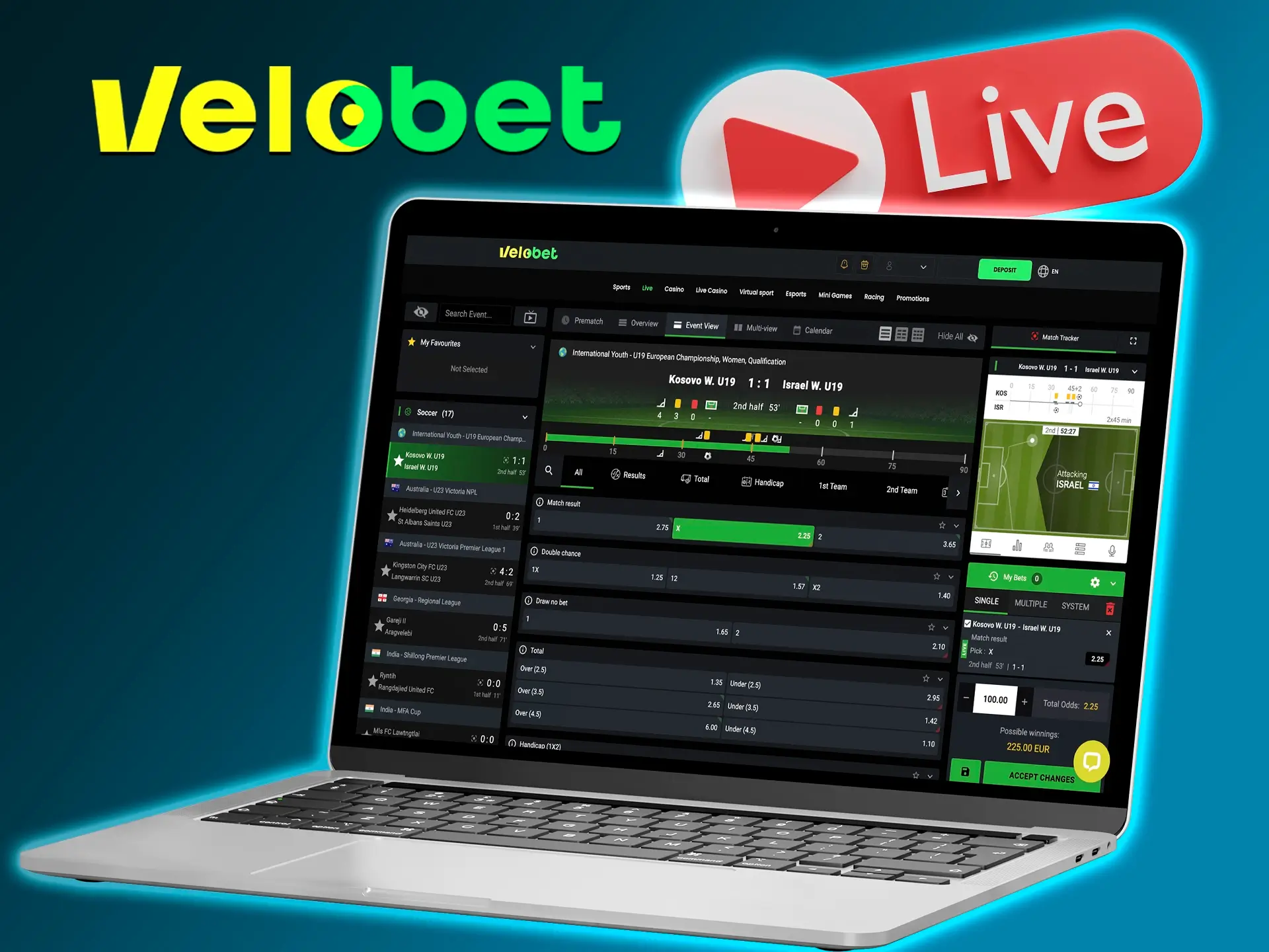 Place your bets live at Velobet and enjoy the emotion of winning.